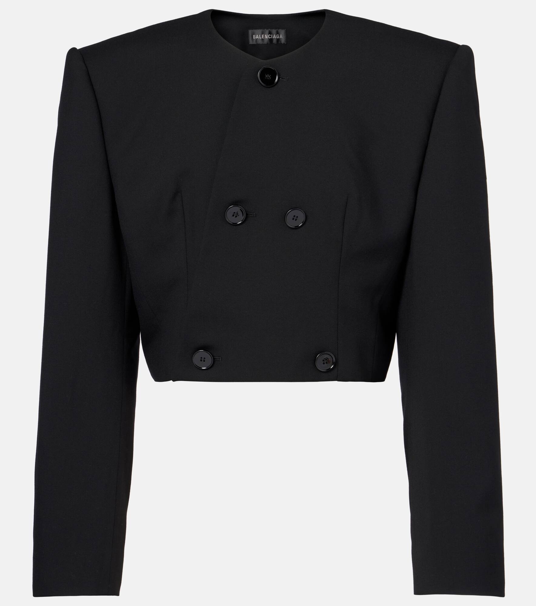 Cropped wool twill jacket - 1
