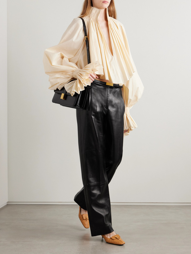 KHAITE Durer Cropped Gathered Cotton-blend Poplin Blouse outlook