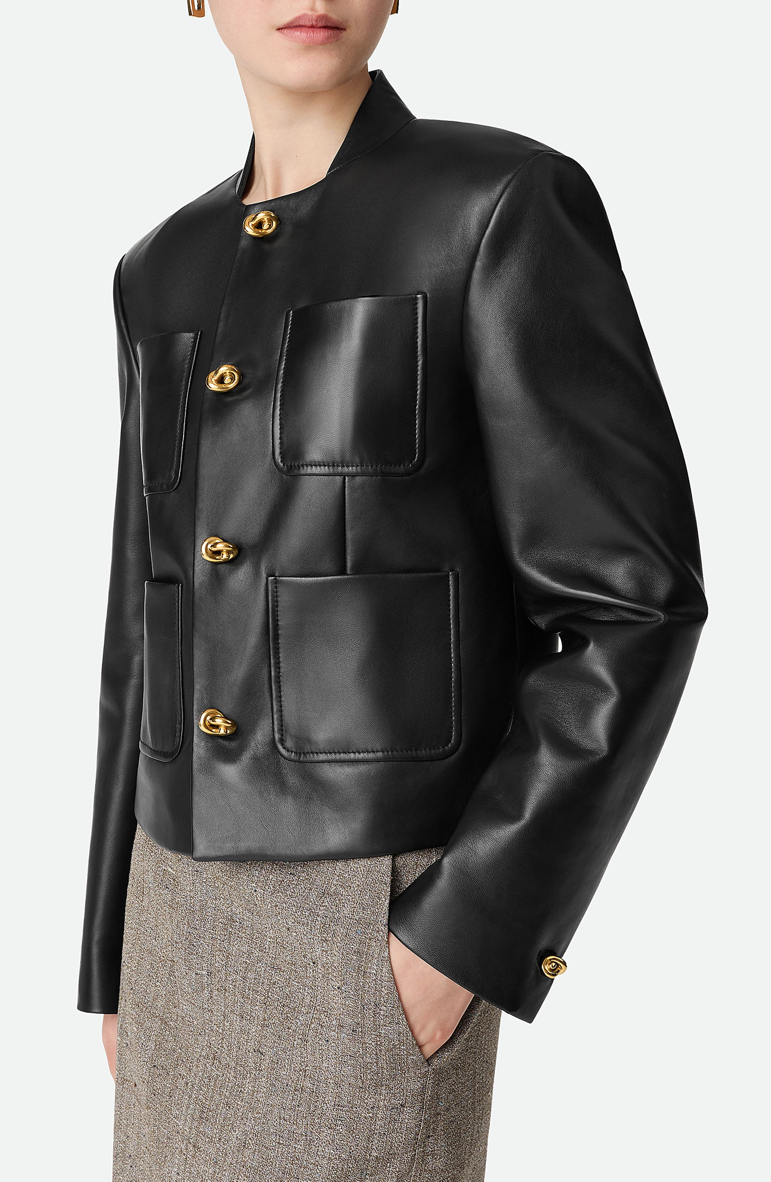 Bottega Veneta Soft Napa Lambskin Leather Jacket with Knot Buttons in Black at Nordstrom - 3