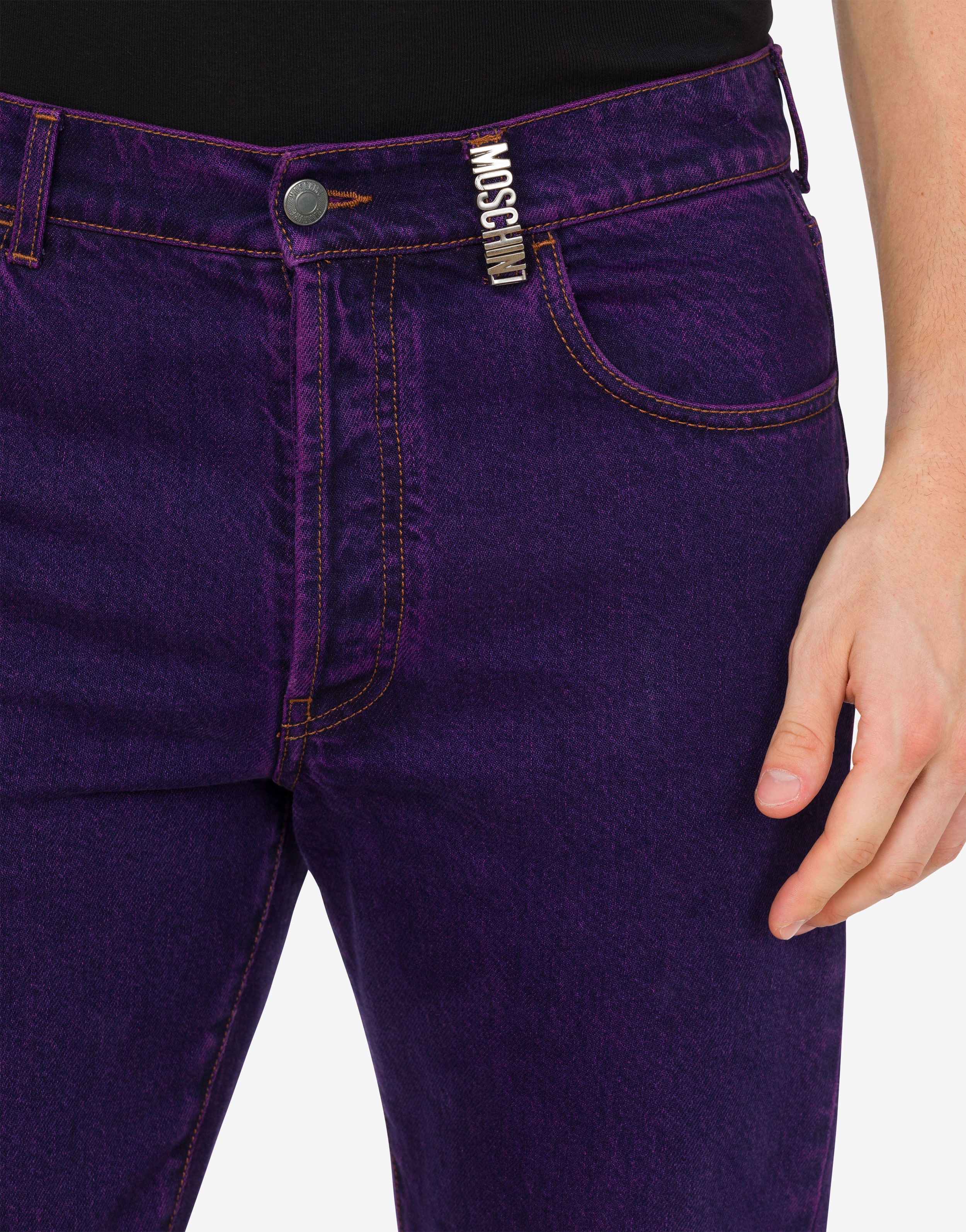 METAL LETTERING OVERDYED DENIM TROUSERS - 4