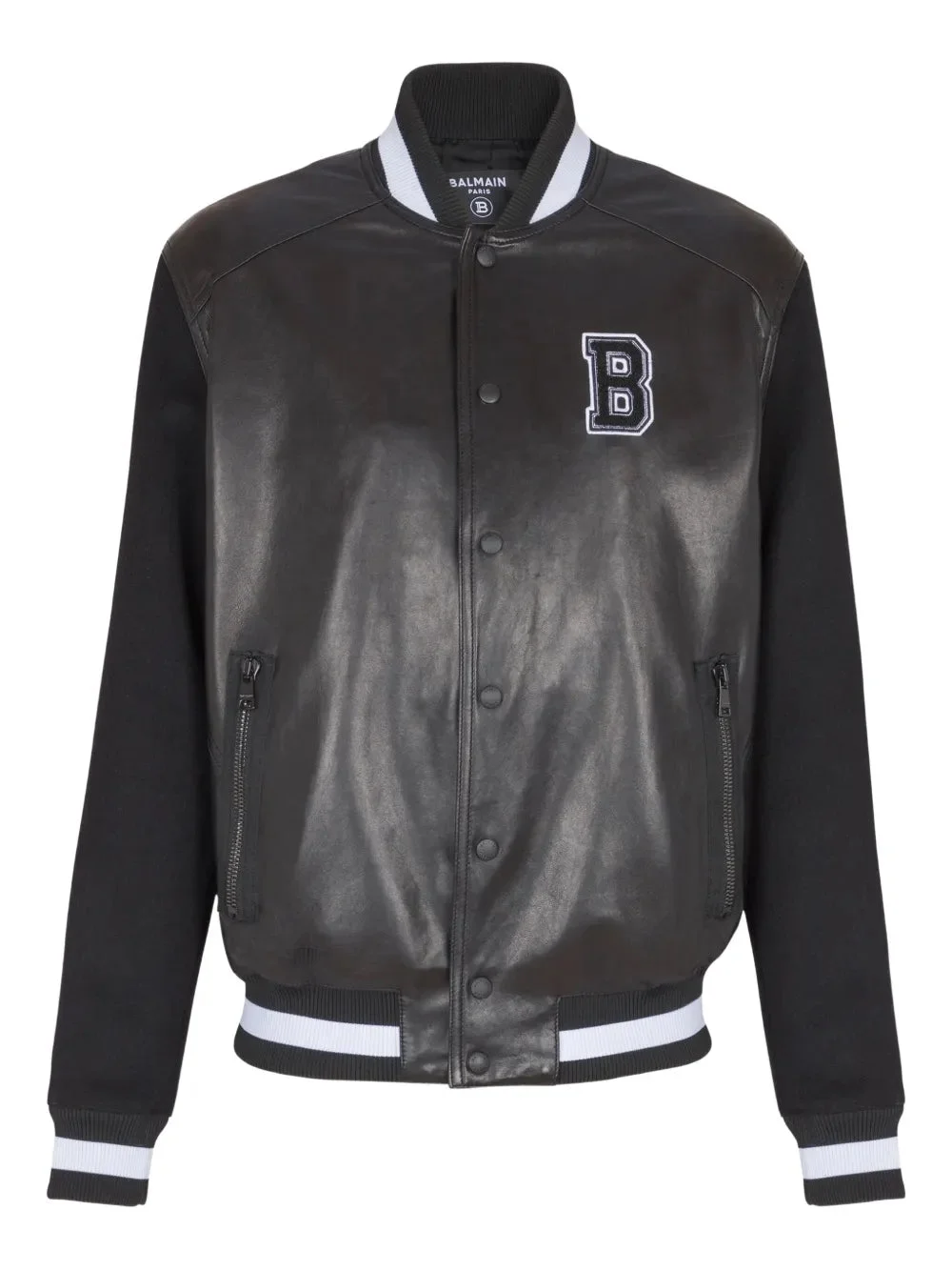 Balmain Men Varsity Leather Bomber Jacket - 1