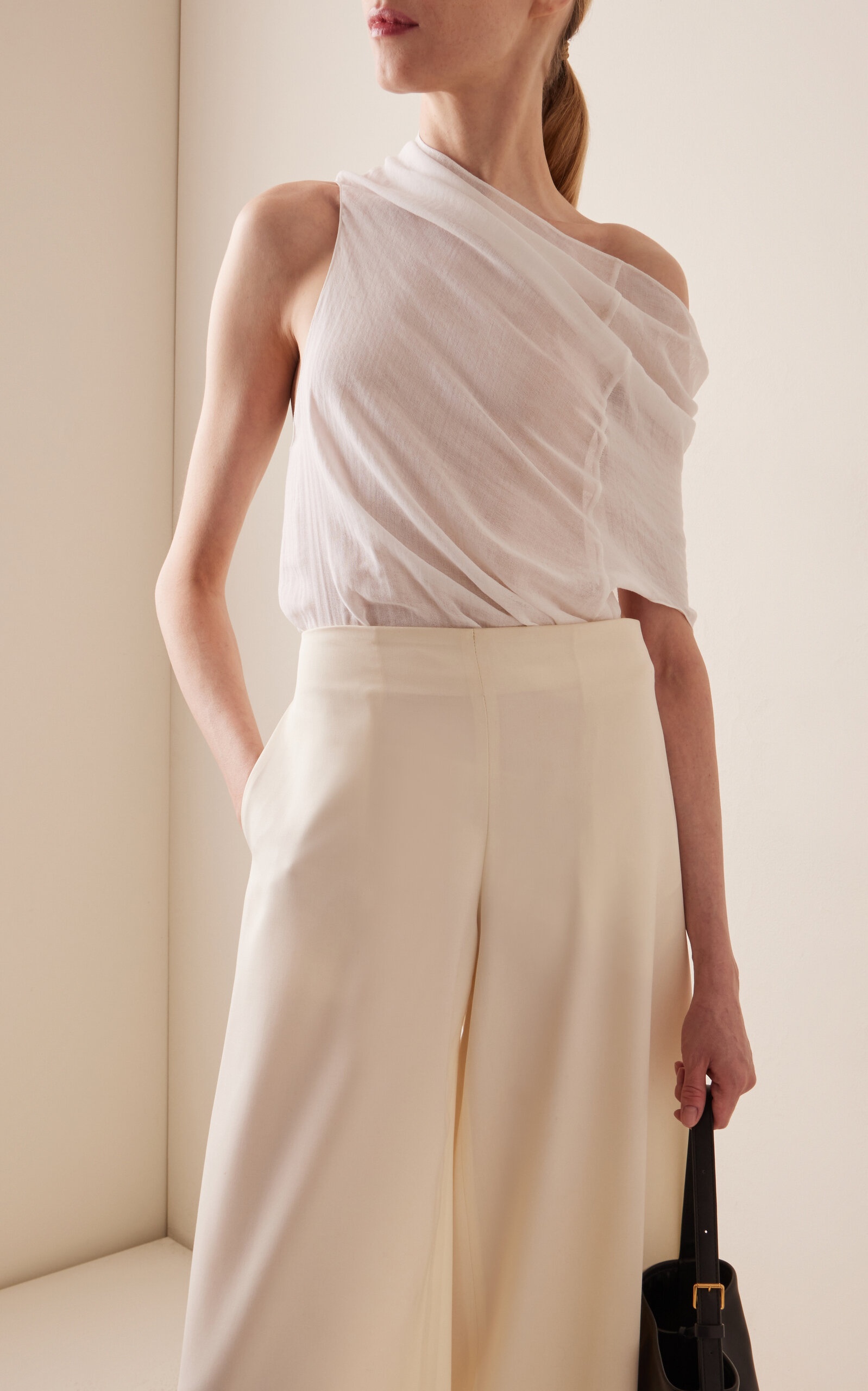 Aria Draped Cotton Sleeveless Top ivory - 2