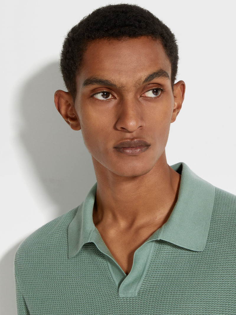 ZEGNA SAGE GREEN PREMIUM COTTON POLO SHIRT outlook
