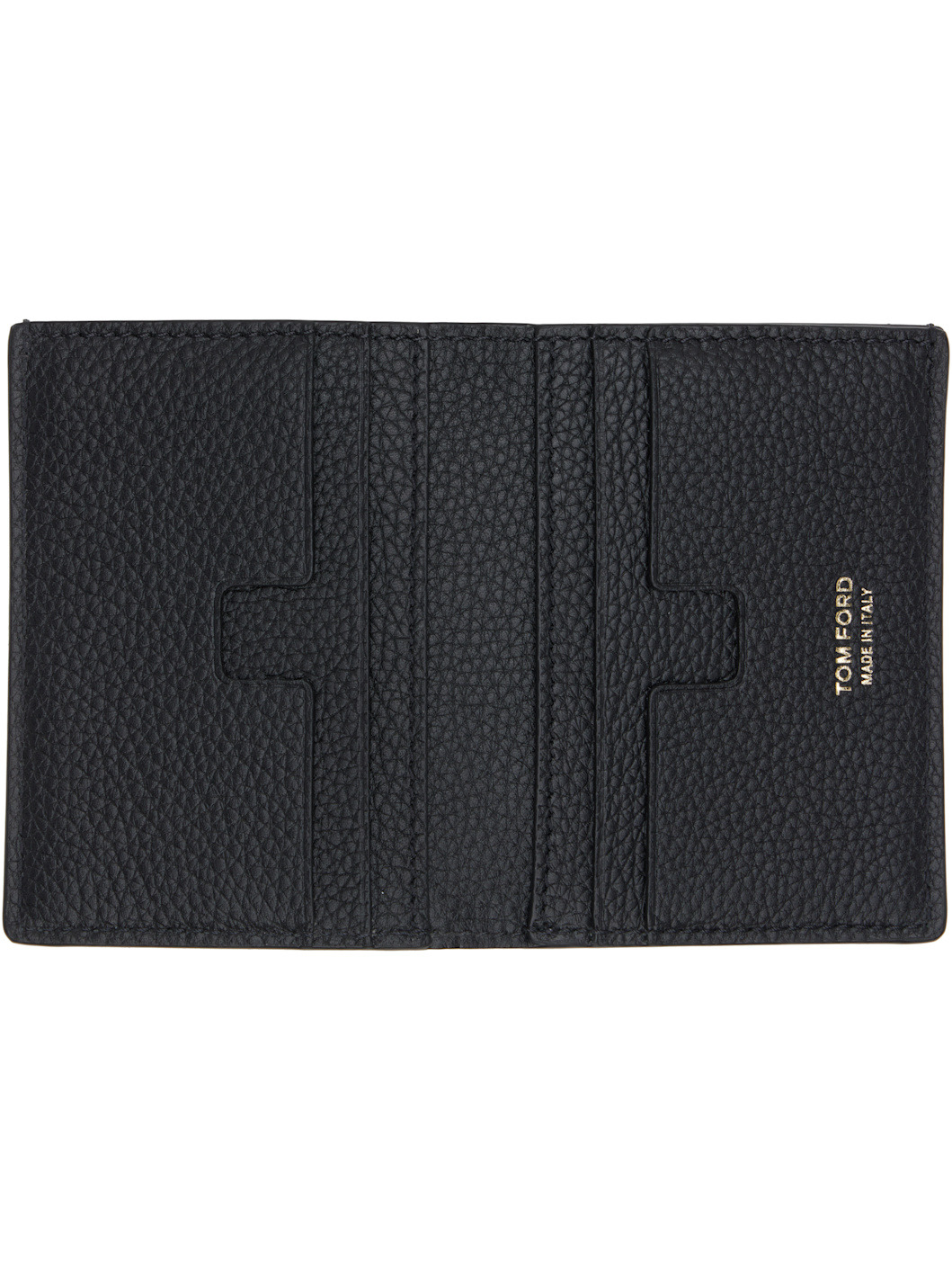Black Grain Leather Folding Card Holder - 3