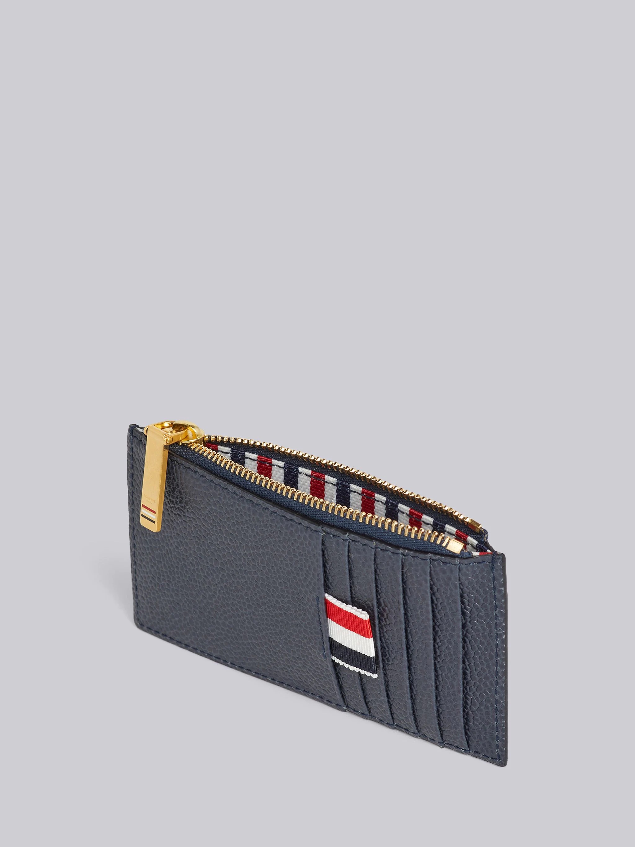 Navy Pebble Grain Leather 3d Kite Half Drop Zippered Card Wallet - 3