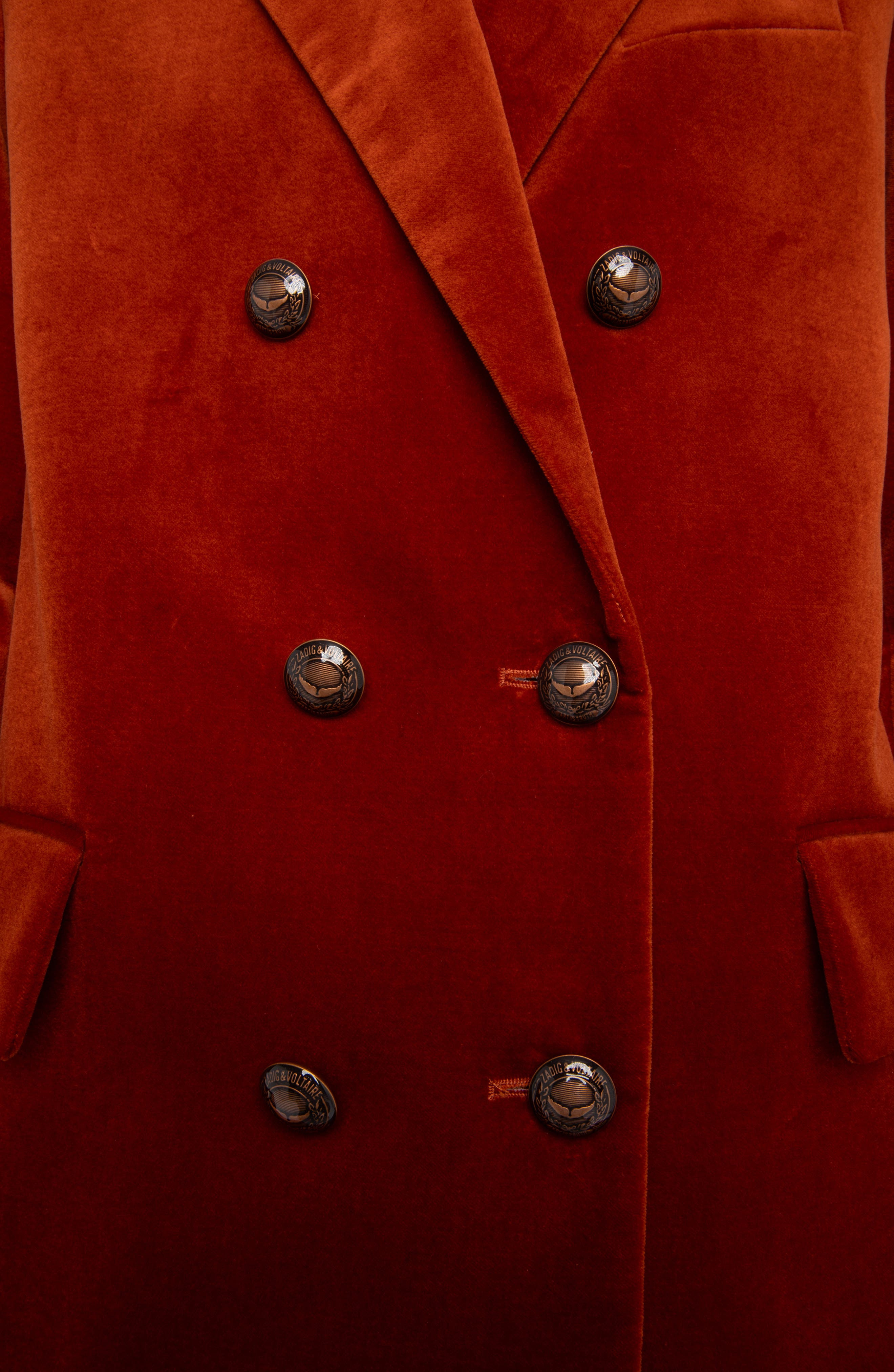 Zadig & Voltaire Vaska Double Breasted Velvet Blazer in Burn at Nordstrom - 4