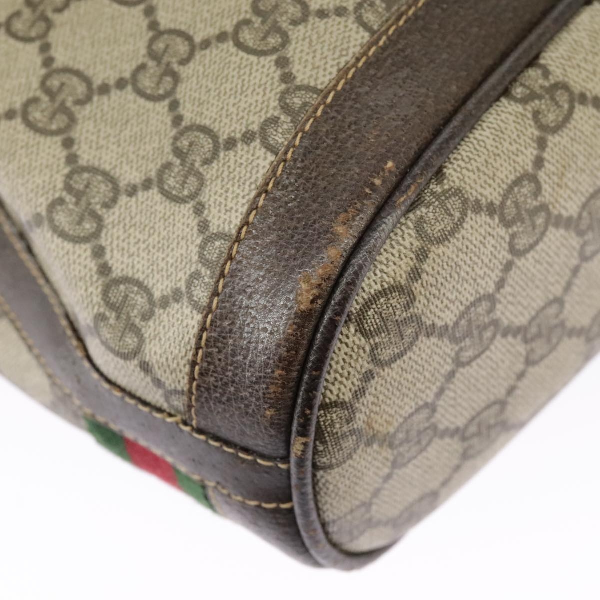GUCCI GG Supreme Web Sherry Line Hand Bag Pvc Beige Green Red - 15