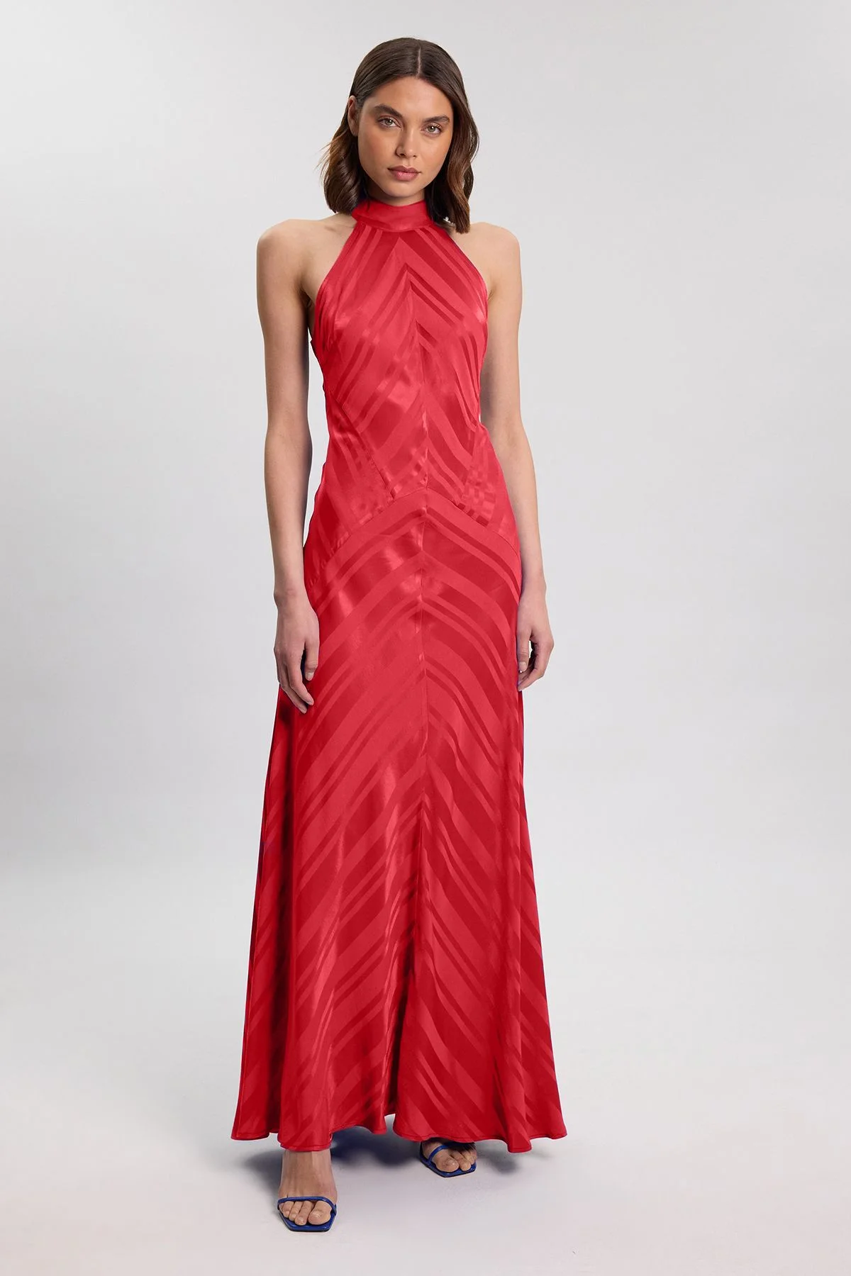 Stripe Fabric Detail Fluid Halter Maxi Dress - 1