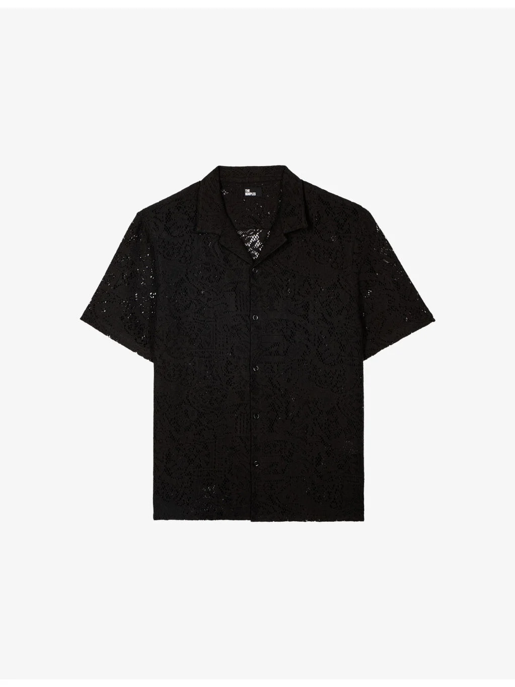 Short-Sleeved Notch-Collar Lace Shirt - 1