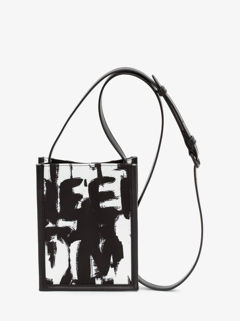 Mcqueen Graffiti Edge Mini Crossbody Bag in Black/off White 1