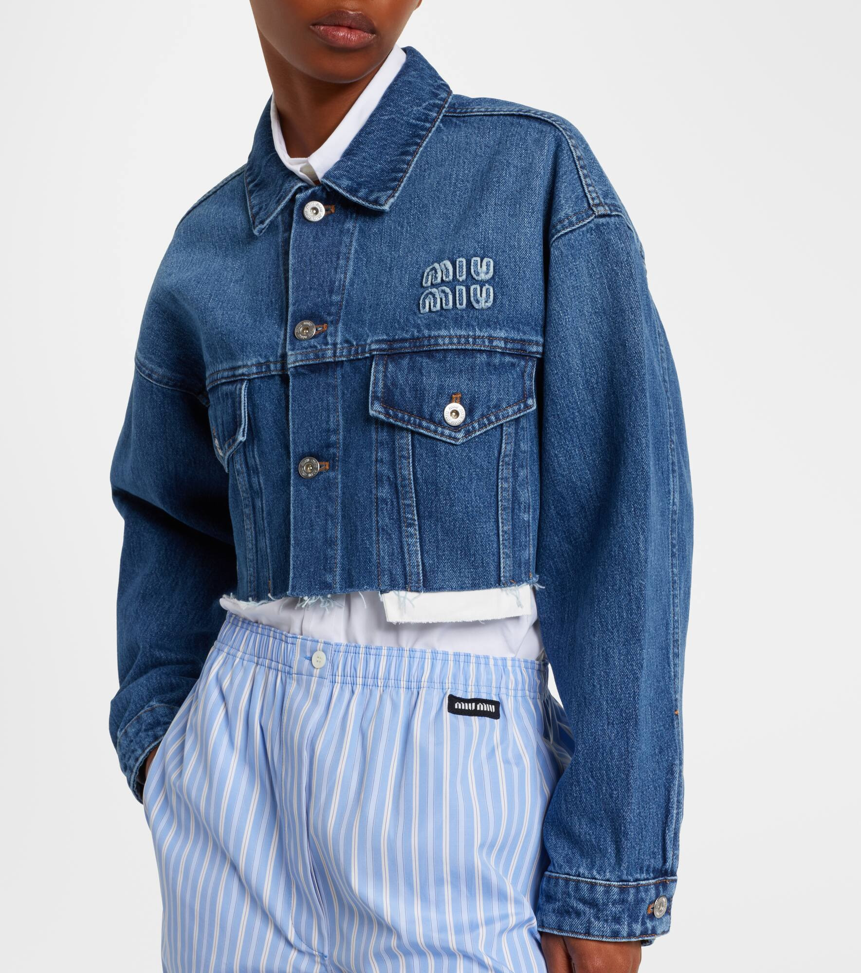 Cropped logo denim jacket - 6