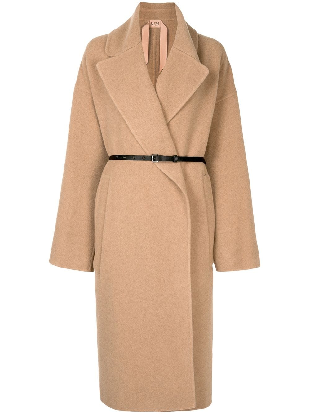 belted mid-length coat - 1