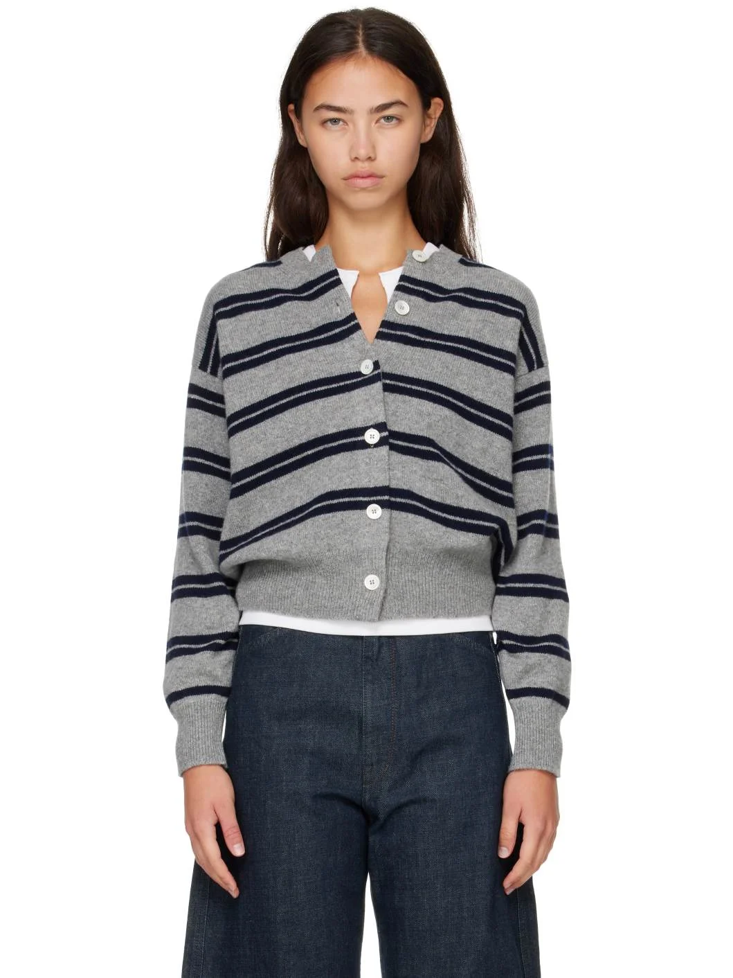 Gray Ada Crewneck Cardigan - 1