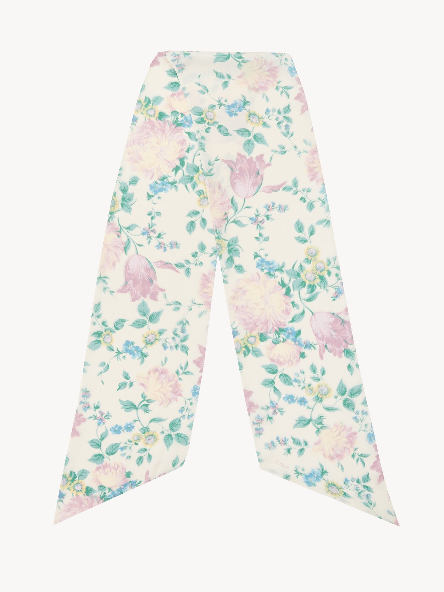 THE CHLOÉ PEONIES WIDE BANDEAU SCARF IN SILK CHARMEUSE - 1