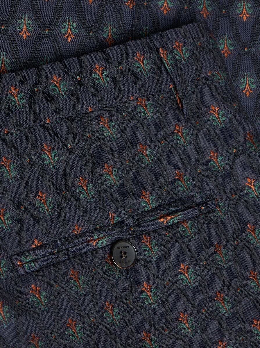 WOOL AND COTTON JACQUARD TROUSERS - 7