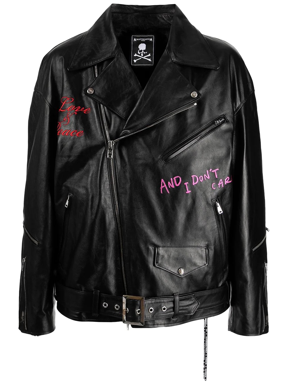 embroidered leather jacket - 1