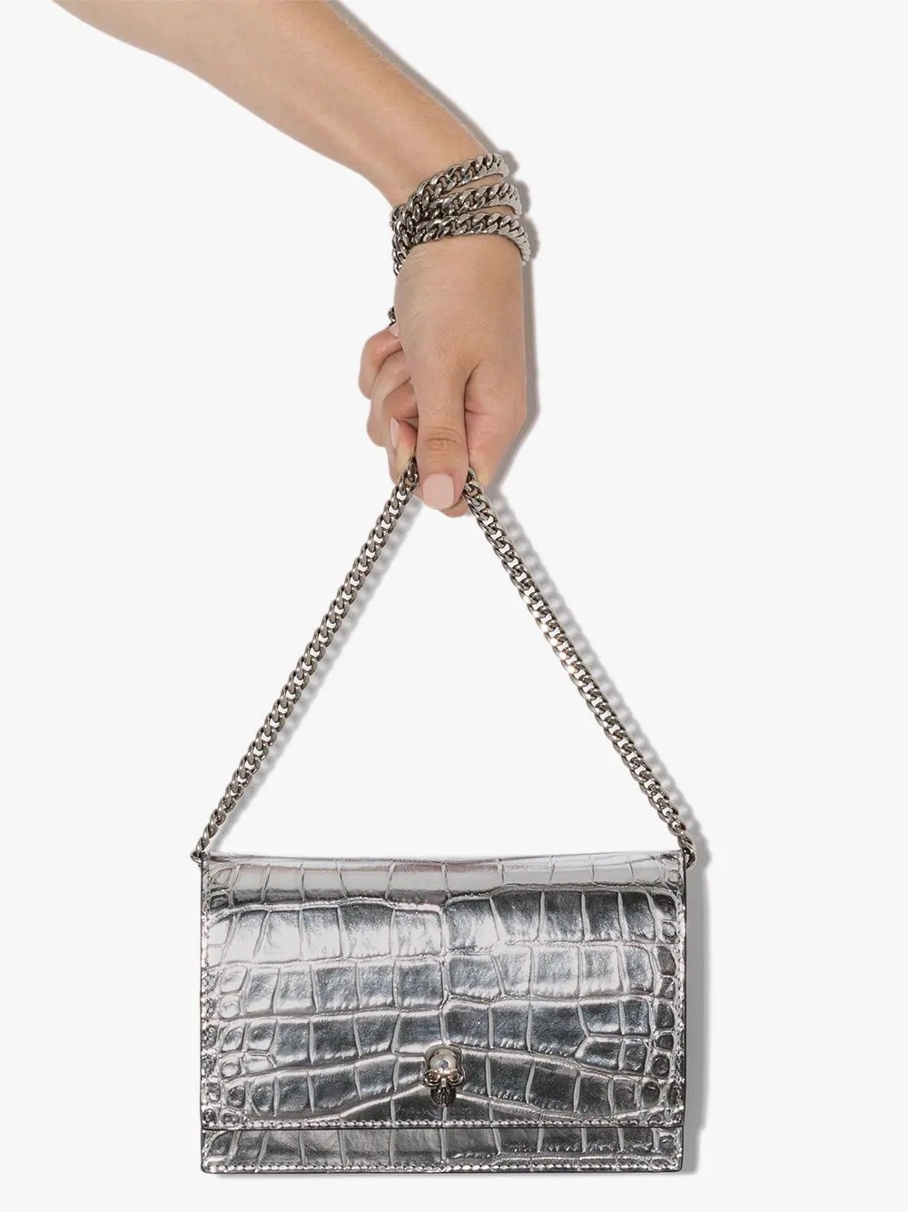 skull crocodile-effect patent leather mini bag - 4