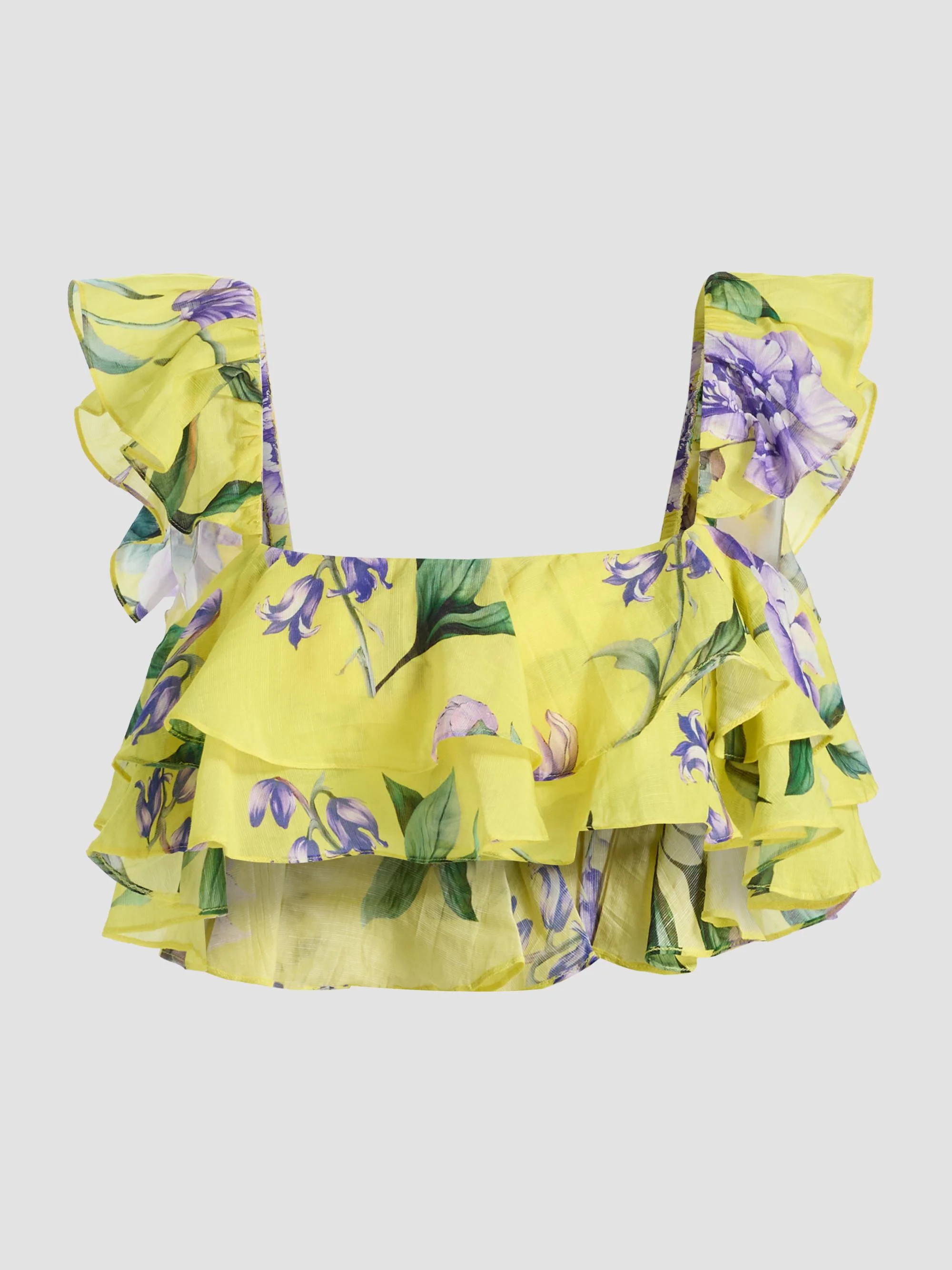 Women's Ruffled Floral Linen-Blend Top - Yellow - 1