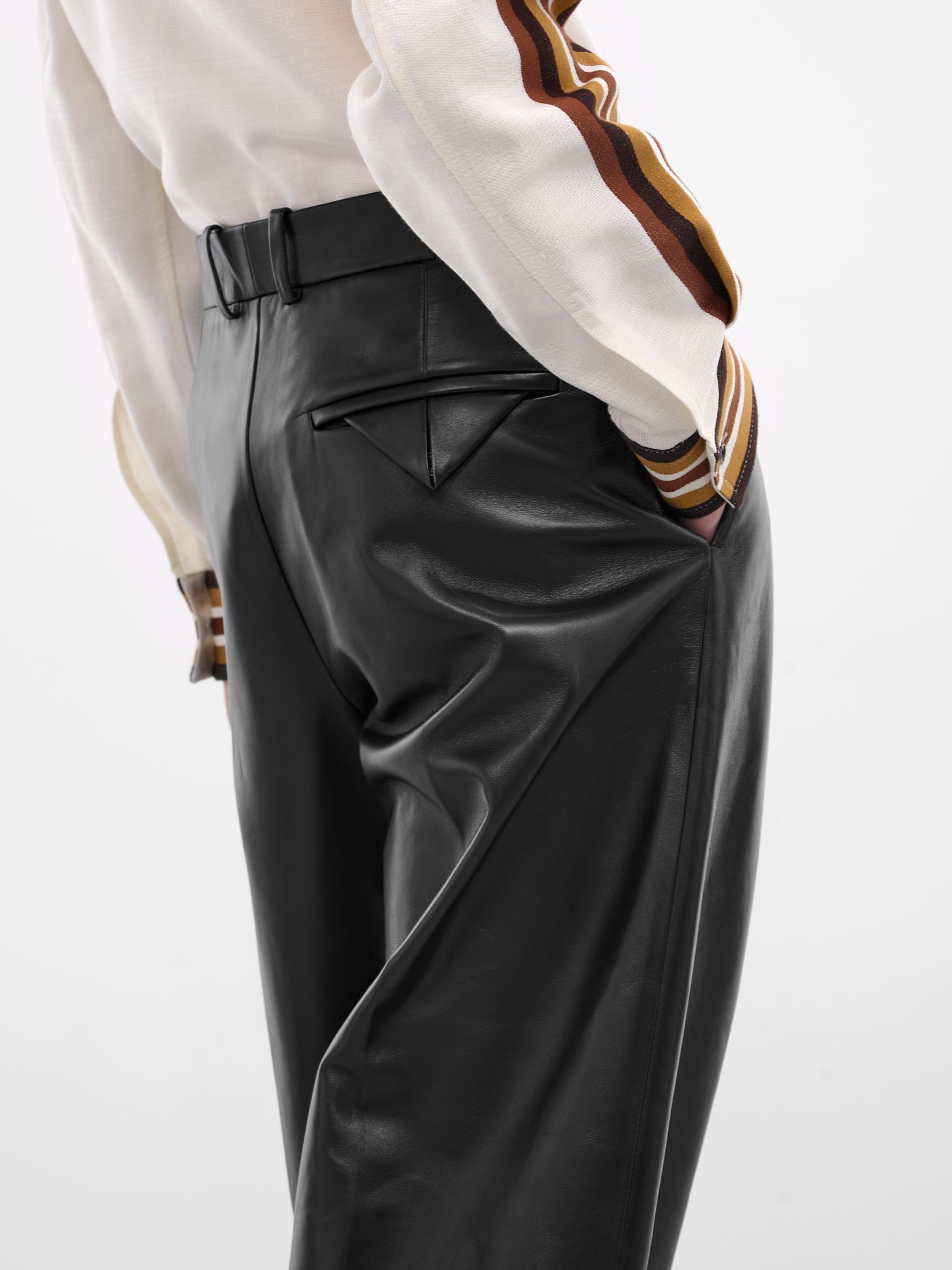 Black Leather Wide Leg Trousers - 4