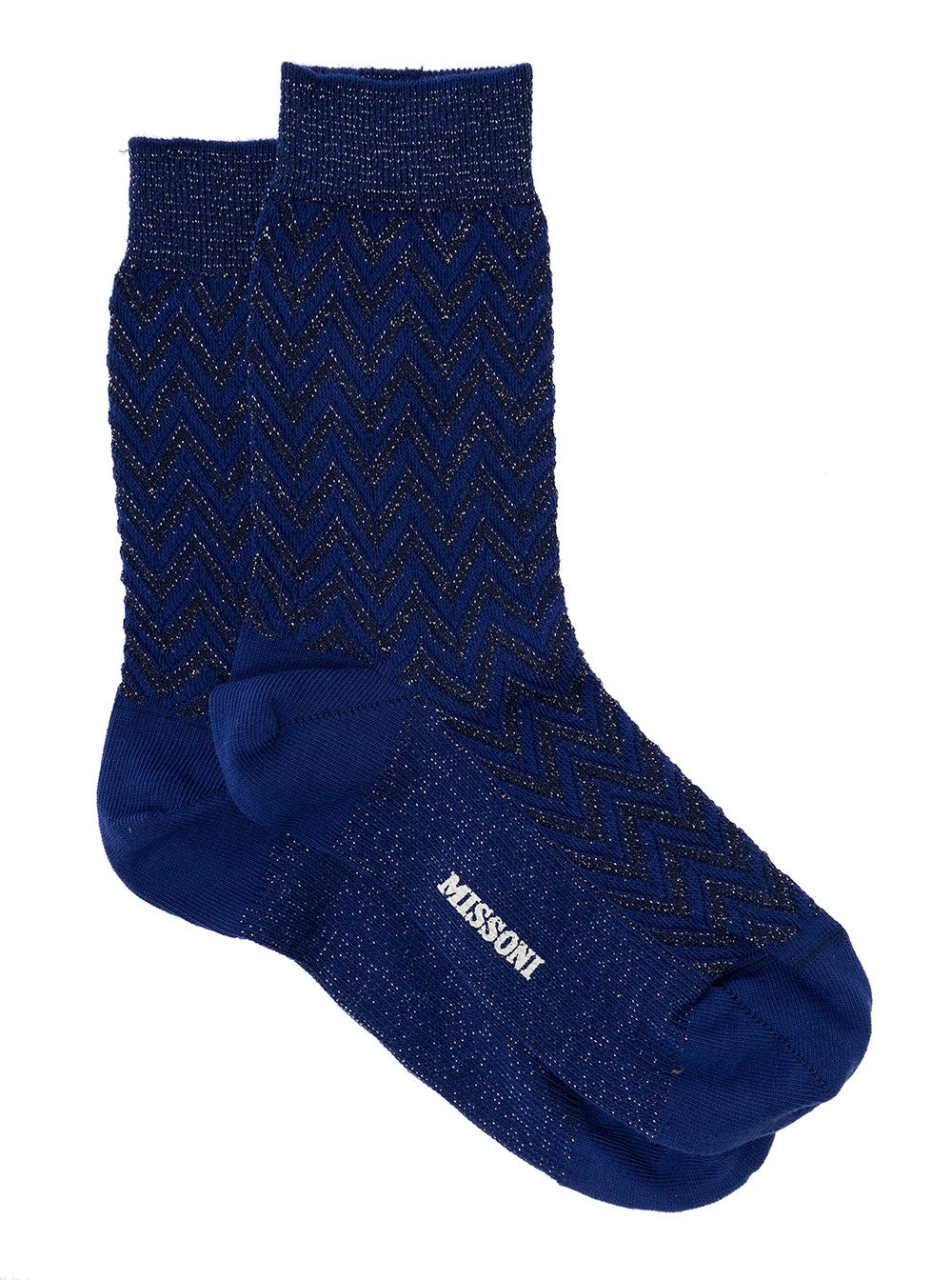 Missoni Women Black And Blue Iconic Zig Zag Short Socks In Lightweight Lamé Knit Woman Missoni - 1