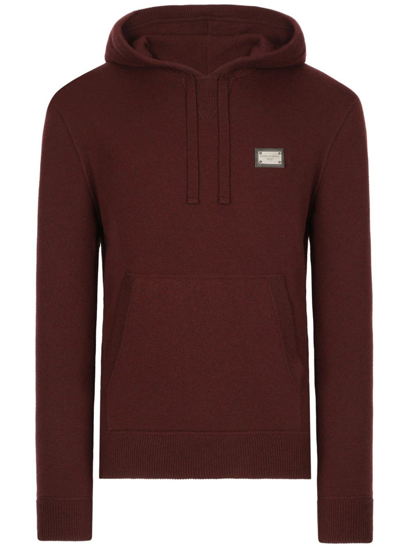 logo-plaque knitted hoodie 1