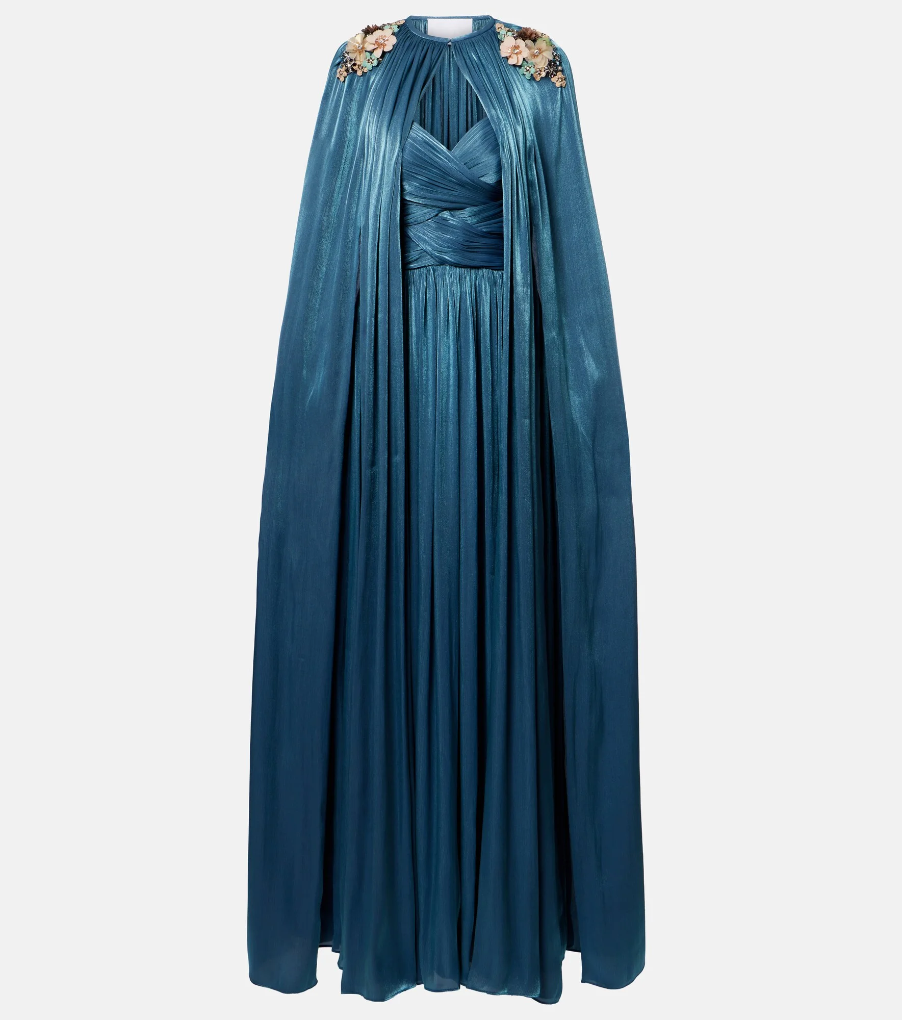 Embellished pleated caped bustier gown - 1