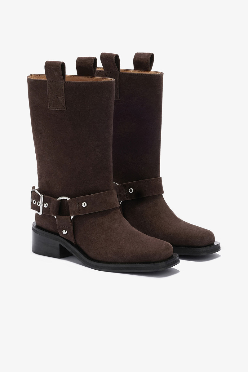 GANNI MID SHAFT BIKER BOOT IN BROWN SUEDE outlook