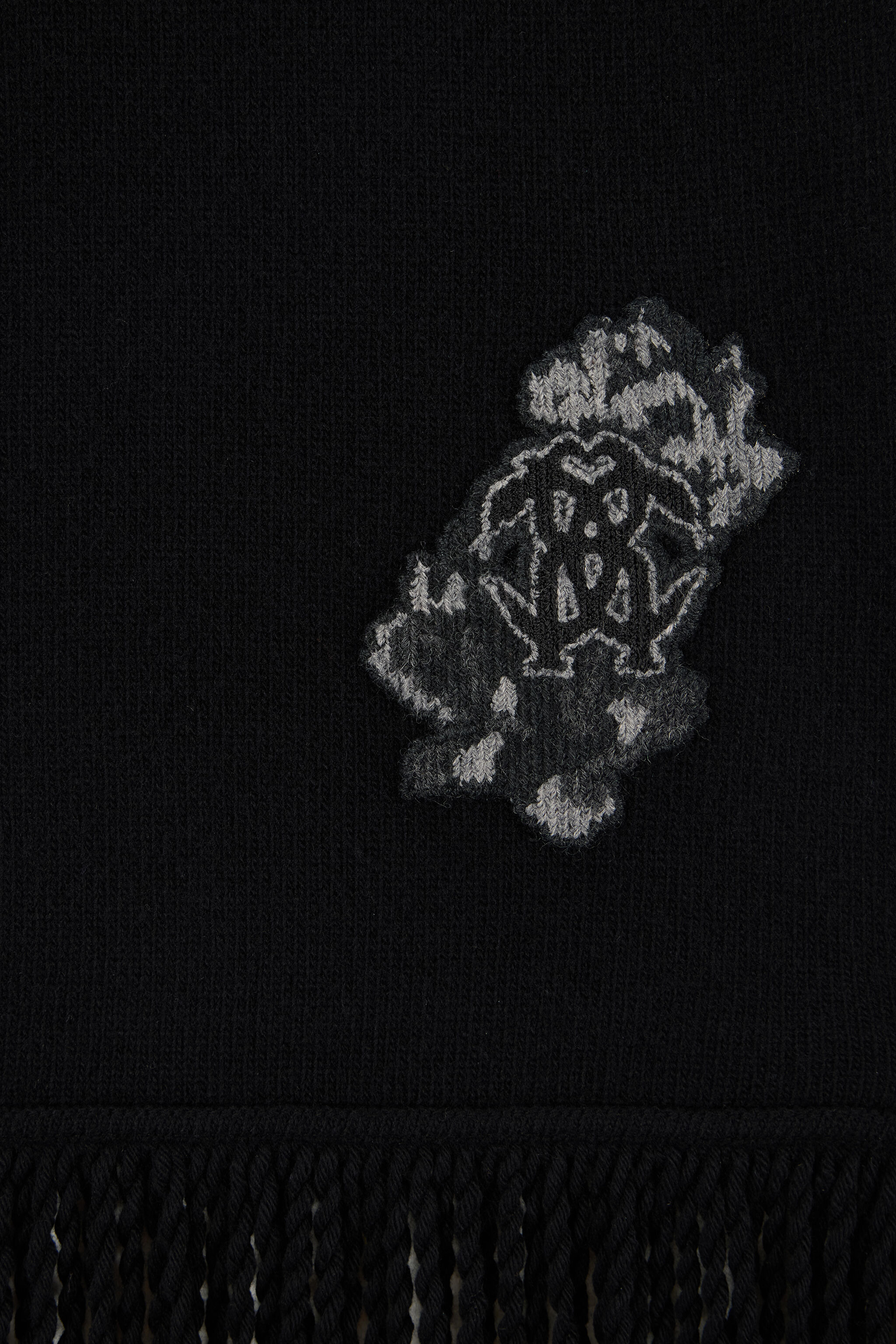 Black Wool And Cashmere Scarf With Monogram RC - 2