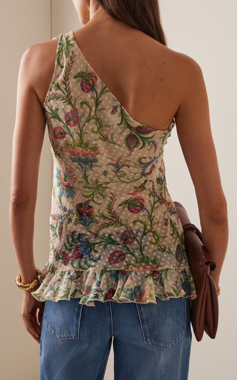 Ruffled Asymmetric Silk-Blend Top print 4