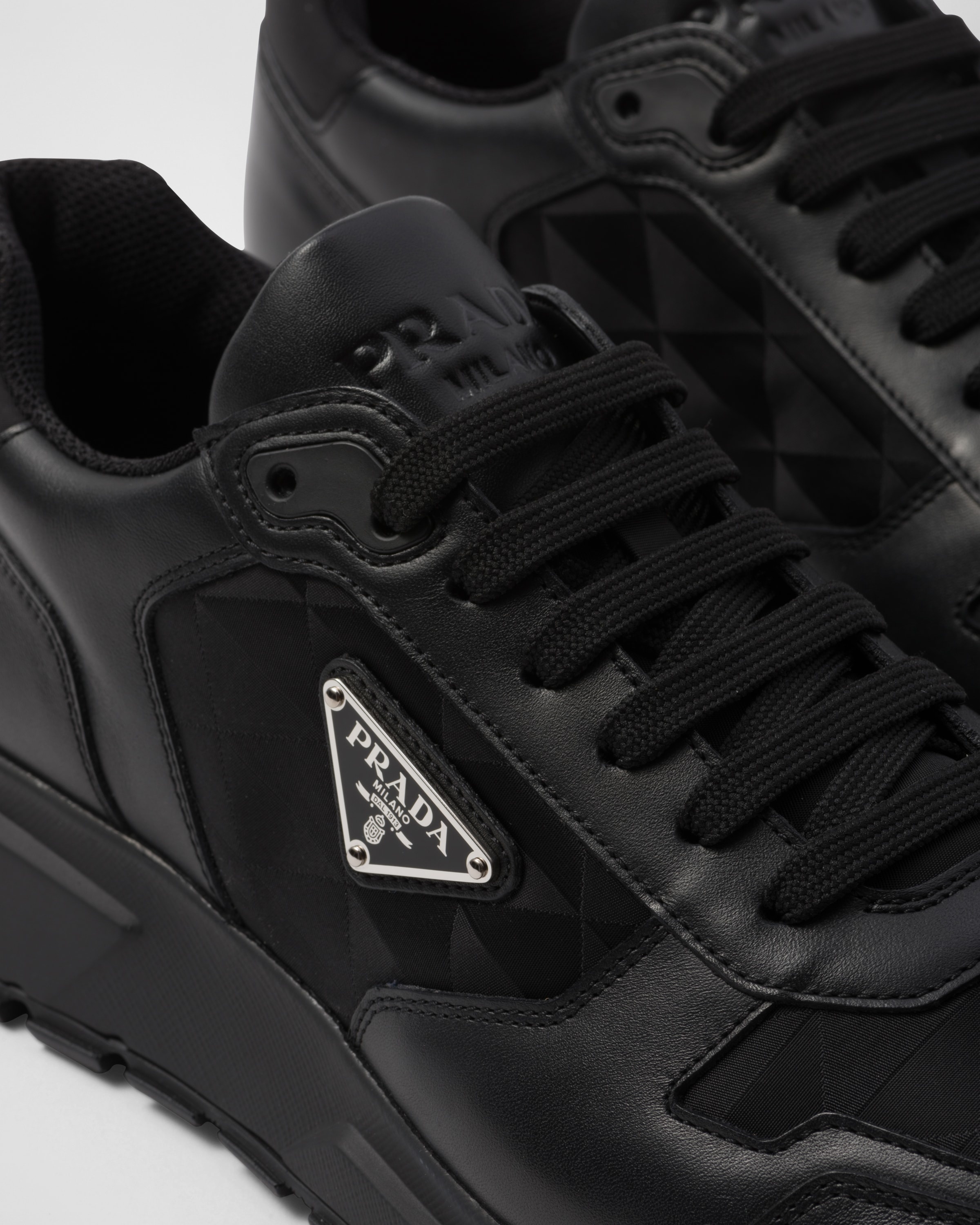 Leather and Re-Nylon high-top sneakers - 6