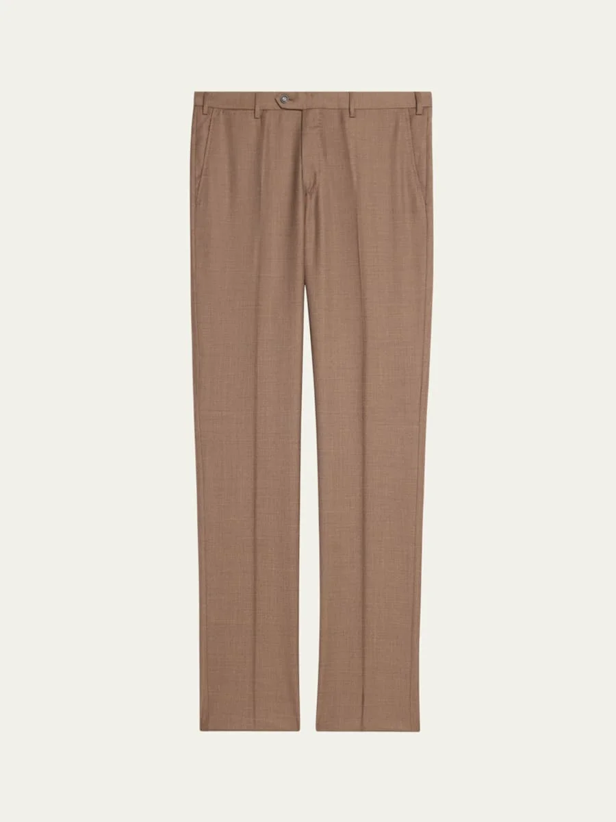 Men's Flat-Front Wool Trousers - 1