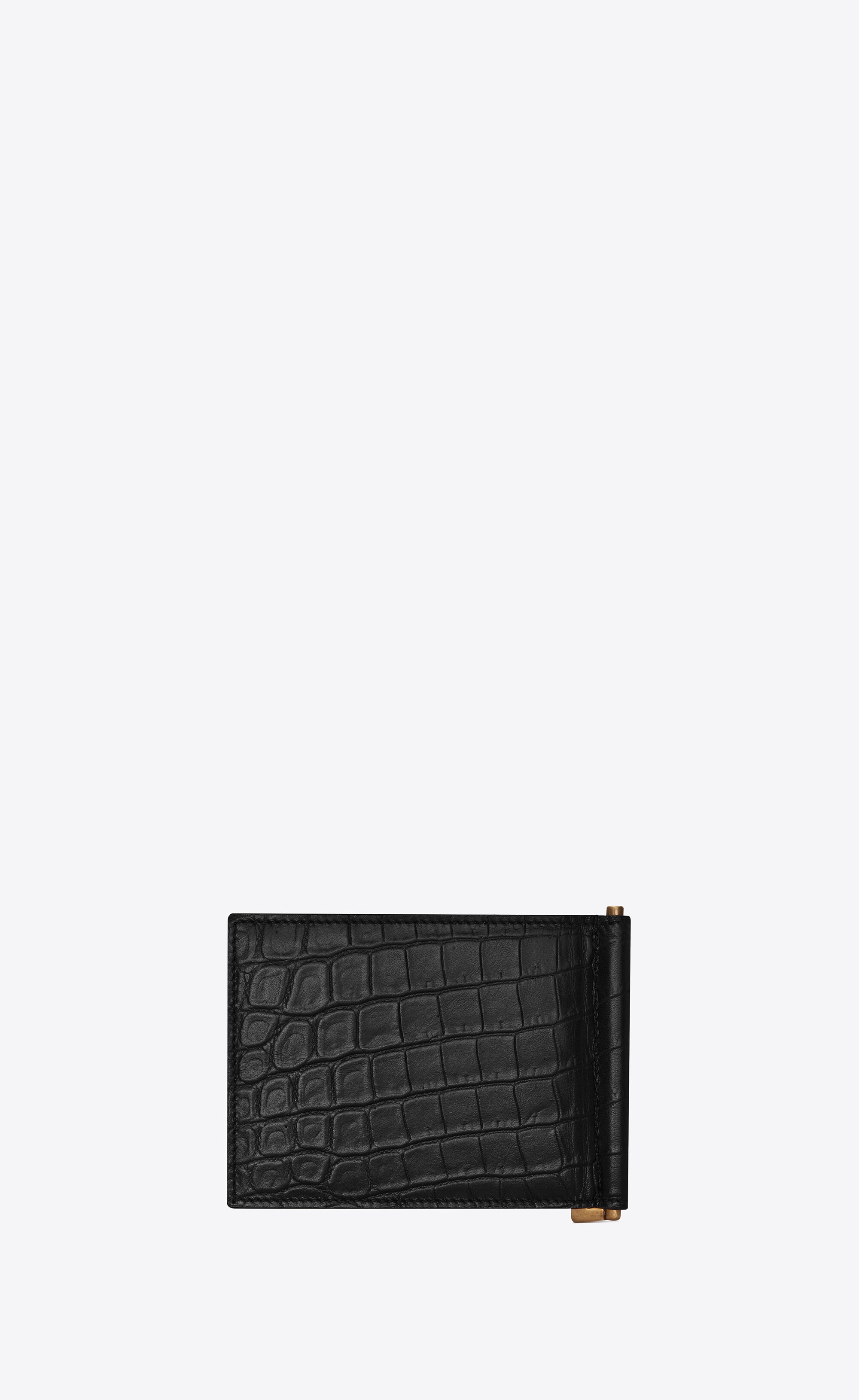 tiny monogram bill clip wallet in crocodile embossed matte leather - 2