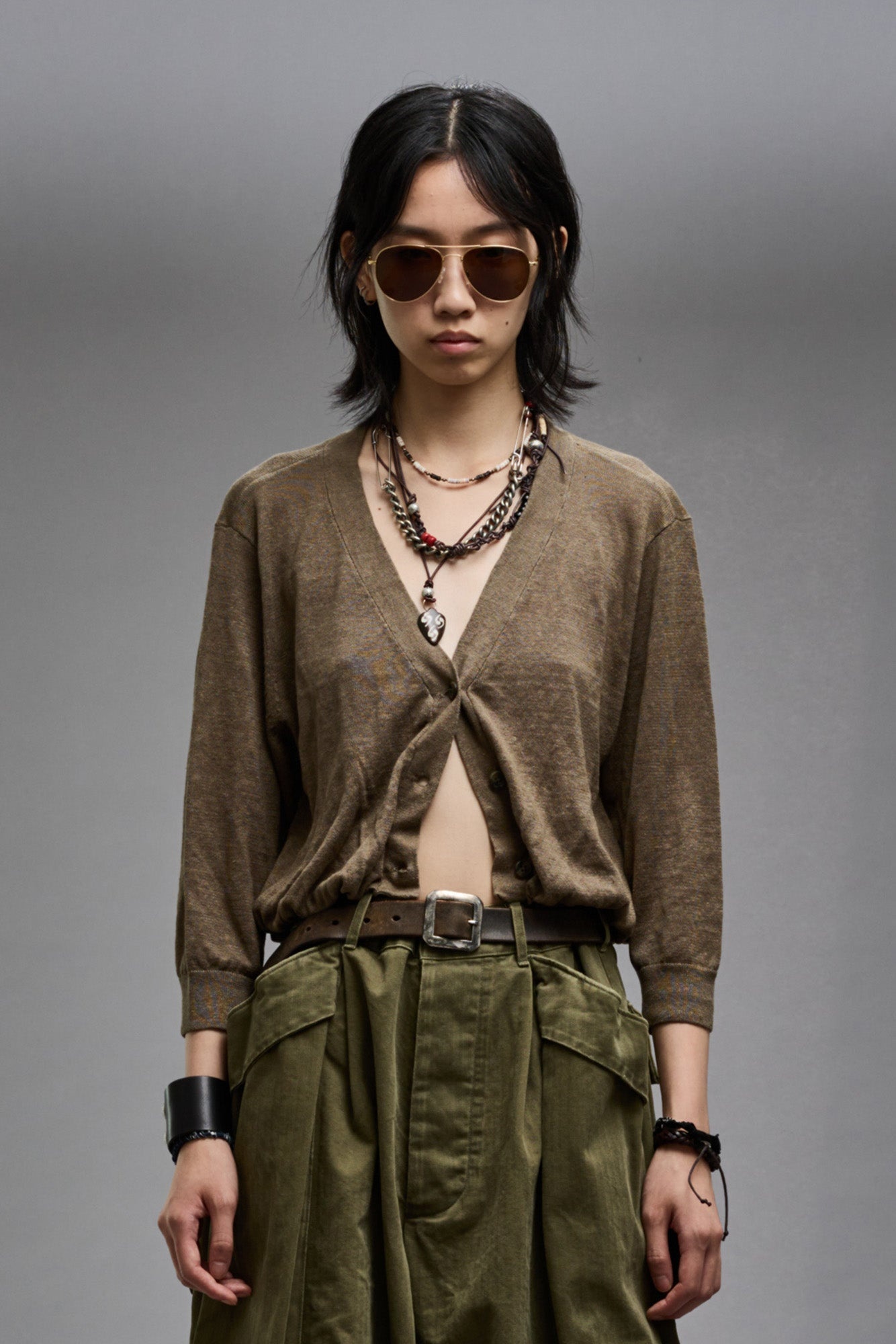 BALLOON CARDIGAN - OLIVE - 1