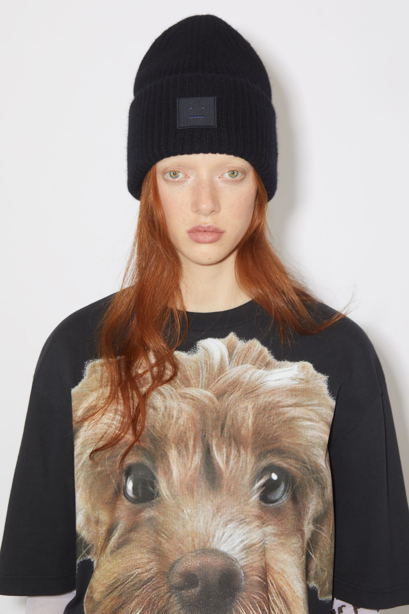 Acne Studios Large face logo beanie - Black outlook