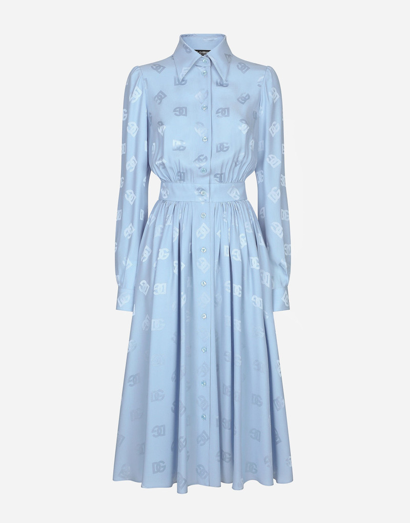 Silk satin jacquard shirt dress with DG logo - 1