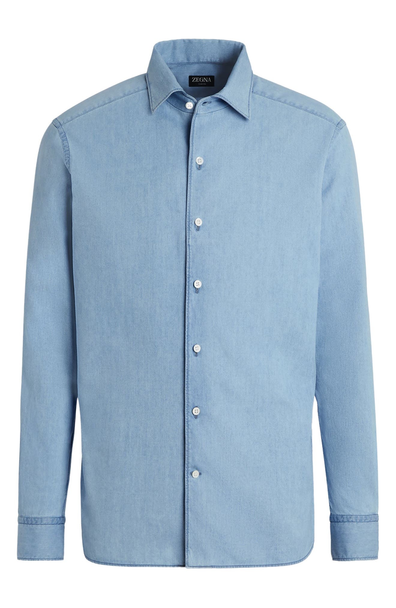 ZEGNA Cashco Cotton & Cashmere Denim Button-Up Shirt in Ghiaccio at Nordstrom - 4
