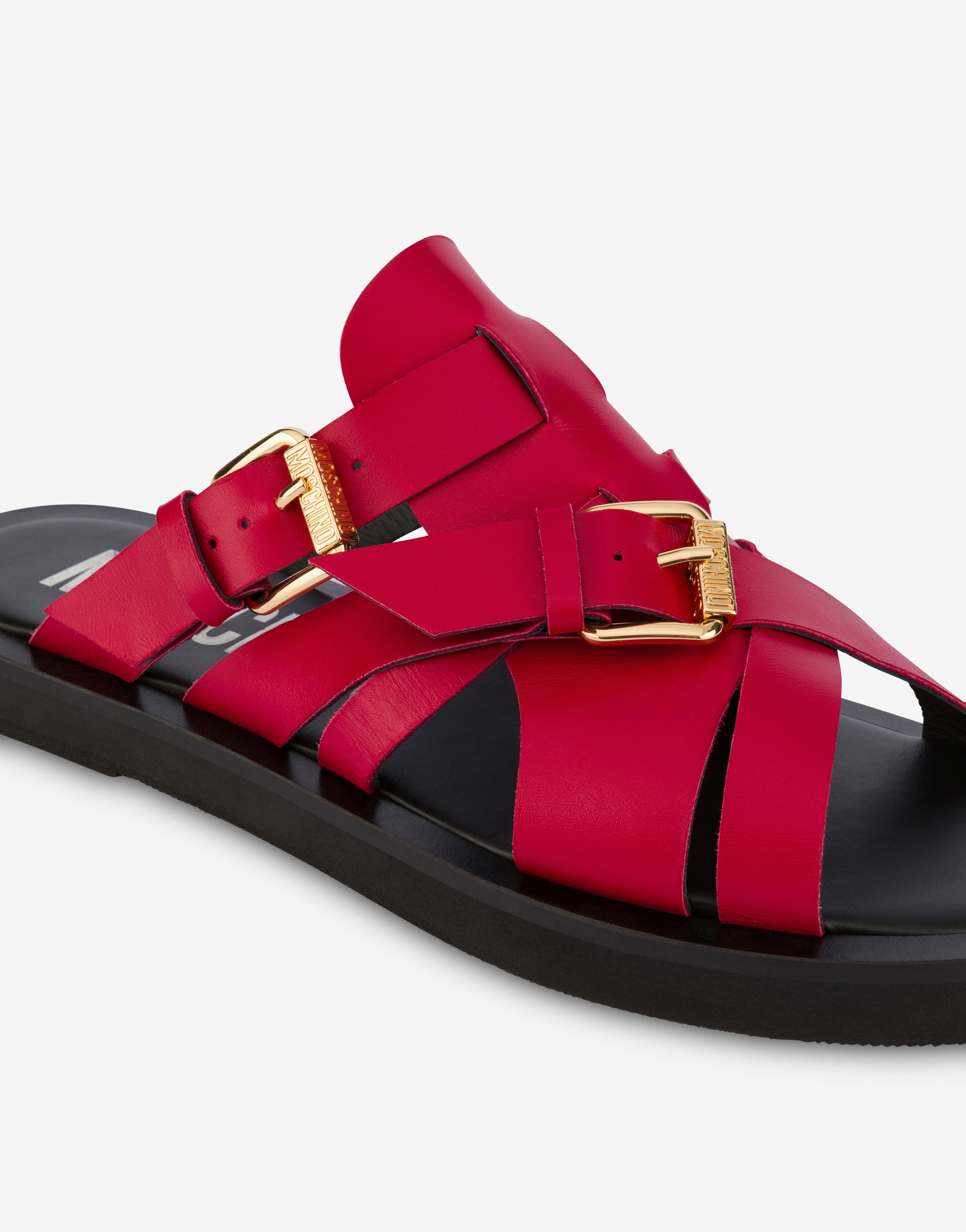 DOUBLE BUCKLE CALFSKIN SANDALS - 4