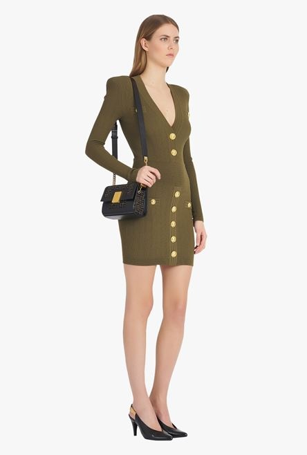 Small-sized bicolor khaki and black jacquard 1945 bag - 2