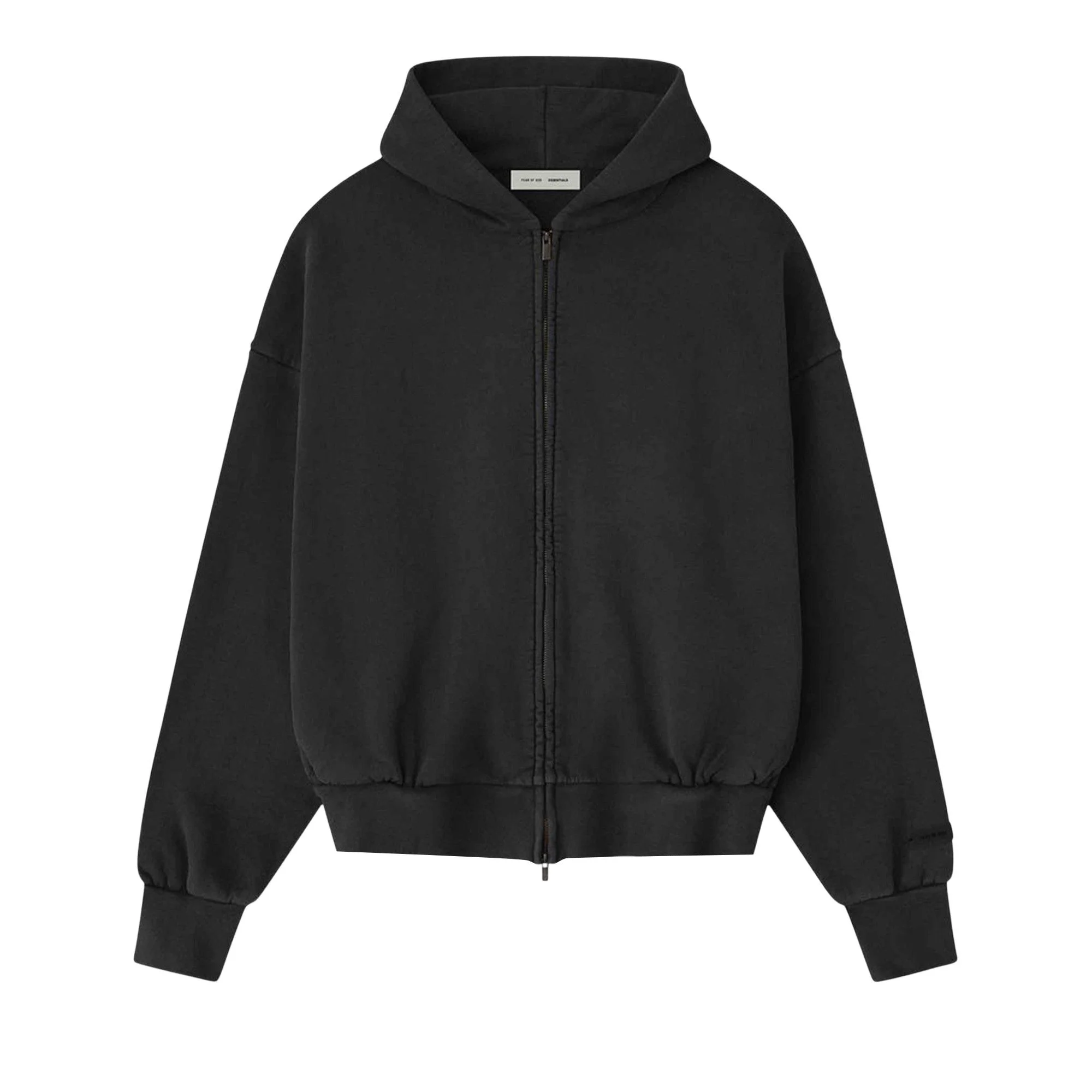 Fear of God Essentials Embroidered Classic Full Zip Hoodie 'Vintage Black' - 1