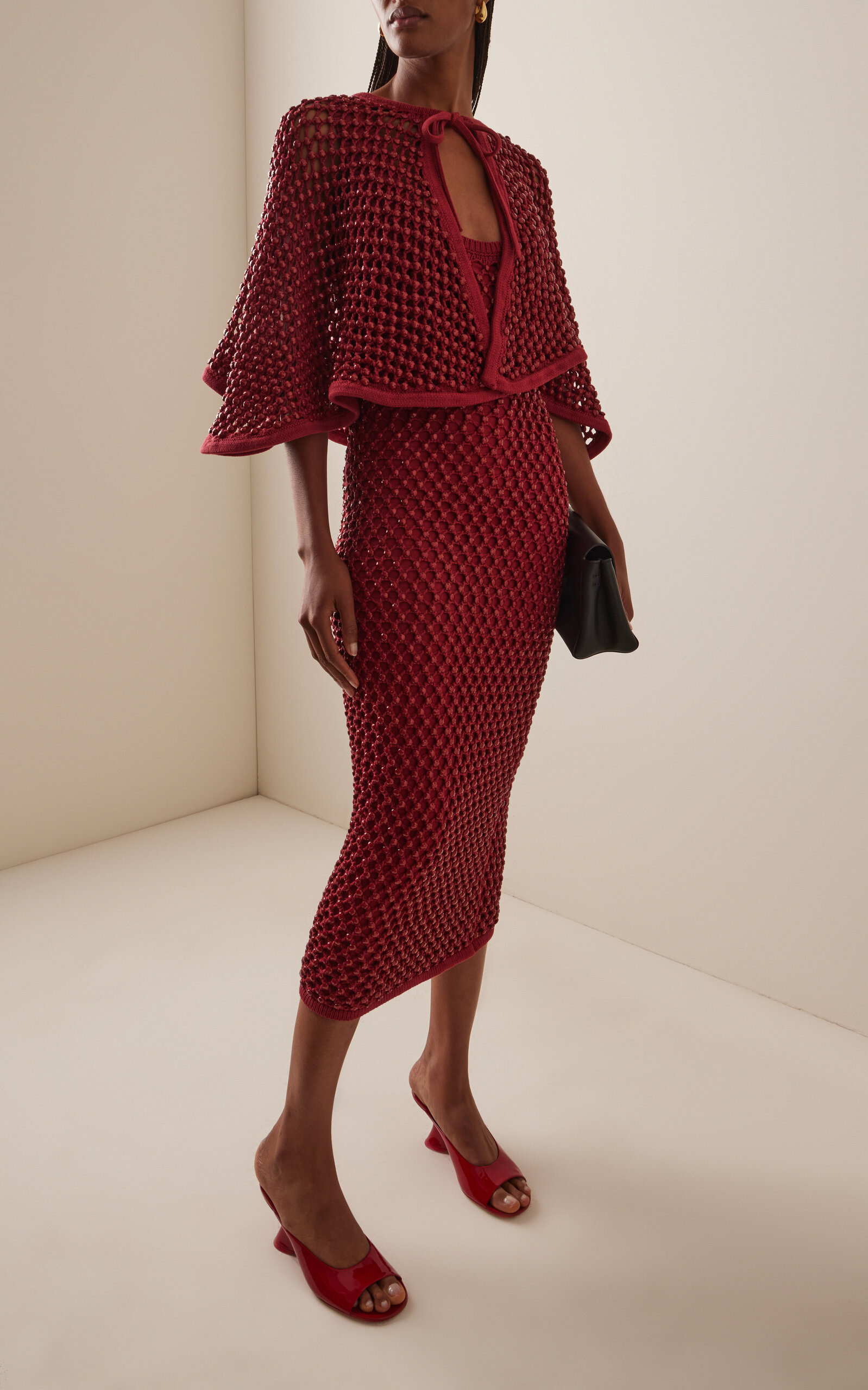 Exclusive Crystal-Embellished Knit Capelet red - 3