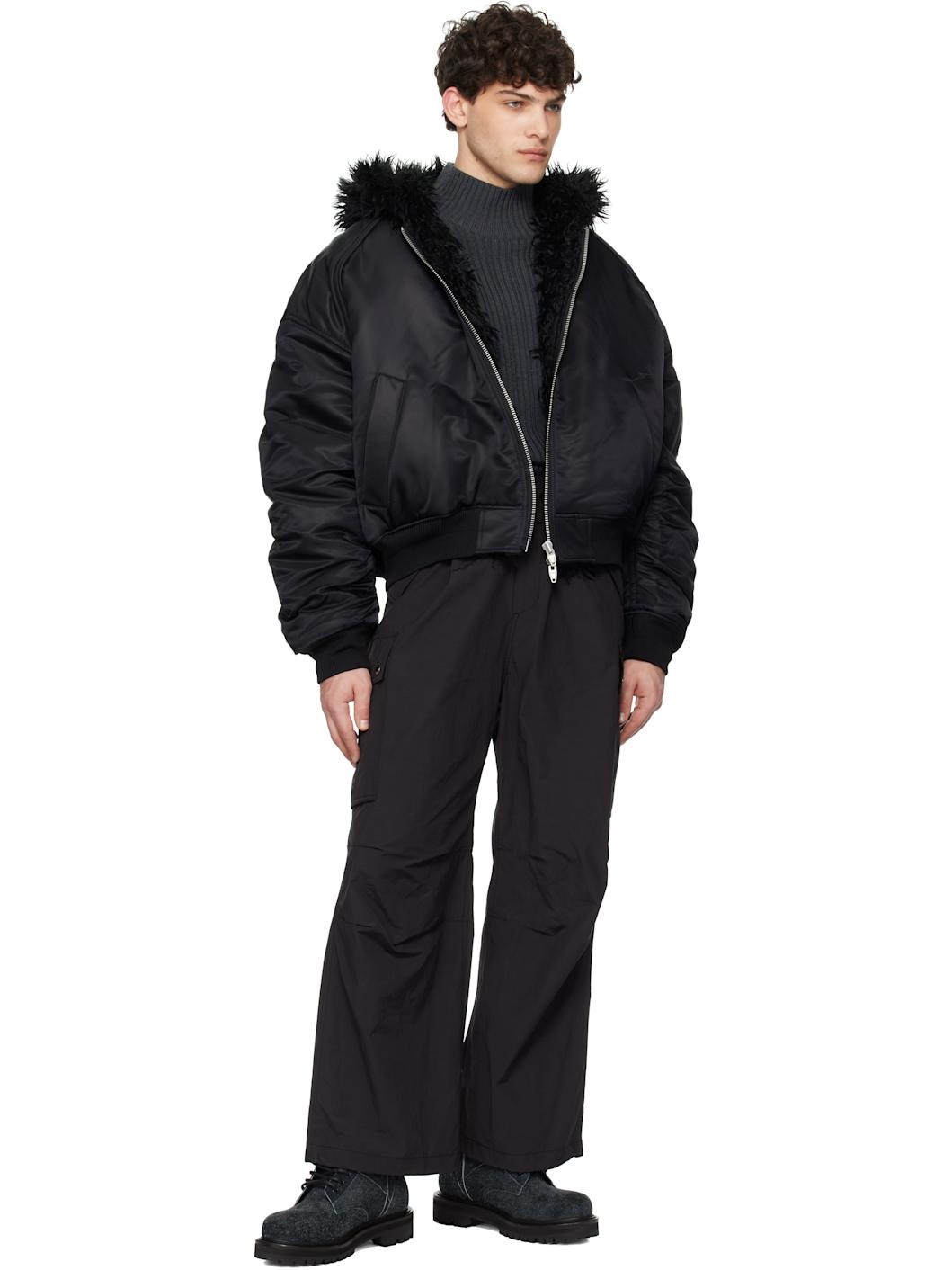 Black Faux Fur MA-1 Reversible Bomber Jacket - 5