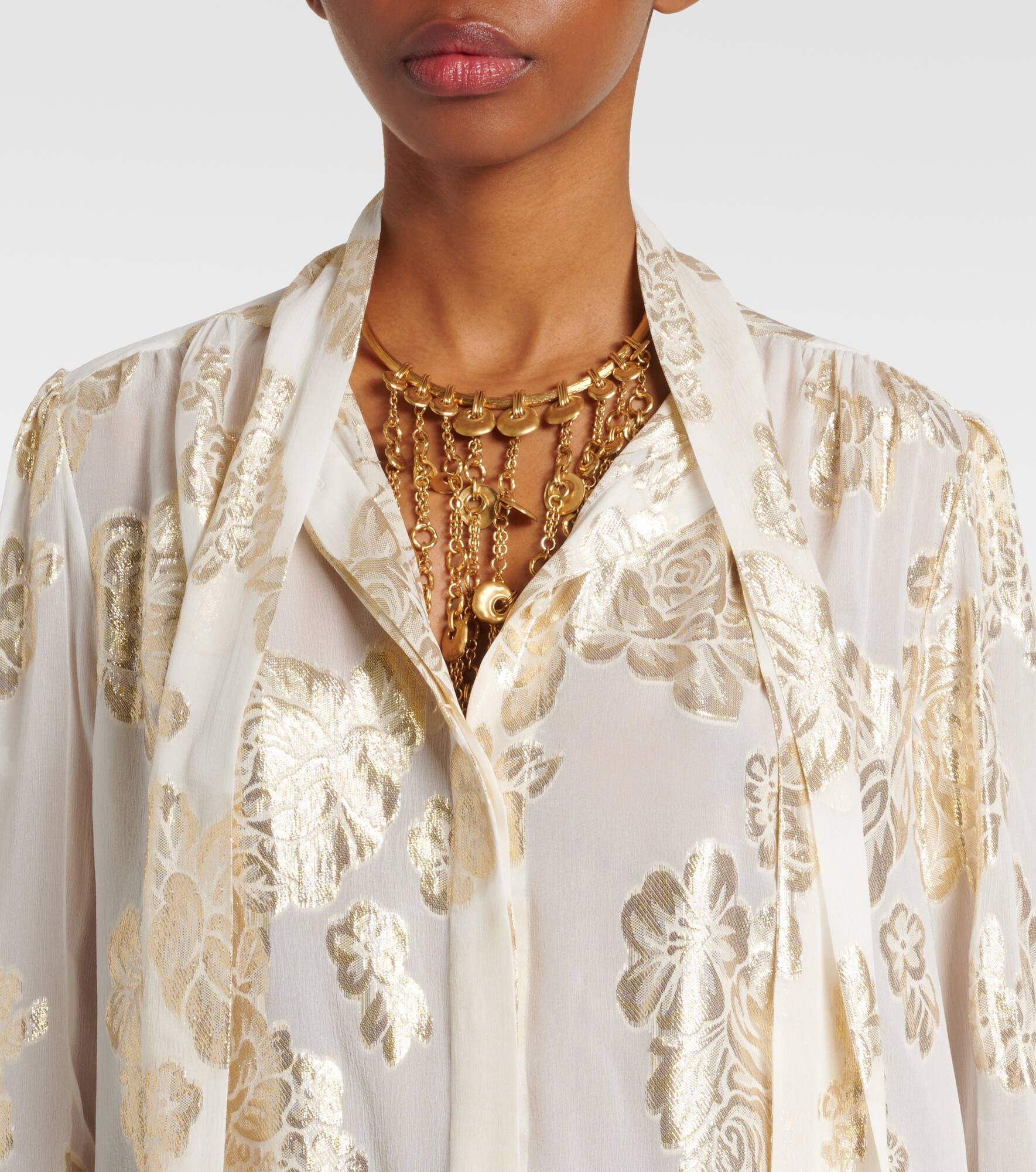 Floral fil coupé silk-blend lamé blouse - 4