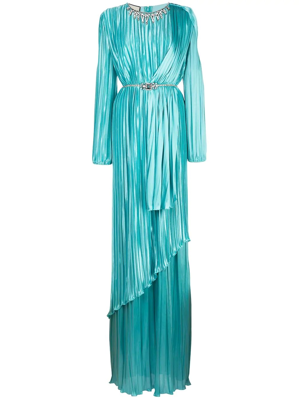 crystal-embellished draped pleated dress - 1