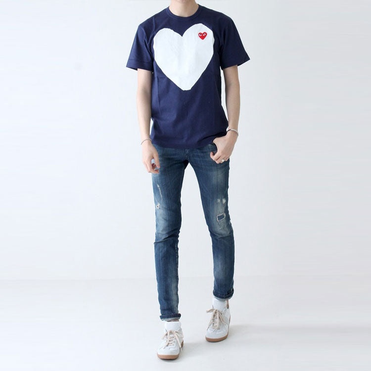 COMME des GARCONS PLAY White Heart T-Shirt 'Navy' AZ-T184-051-1 - 5