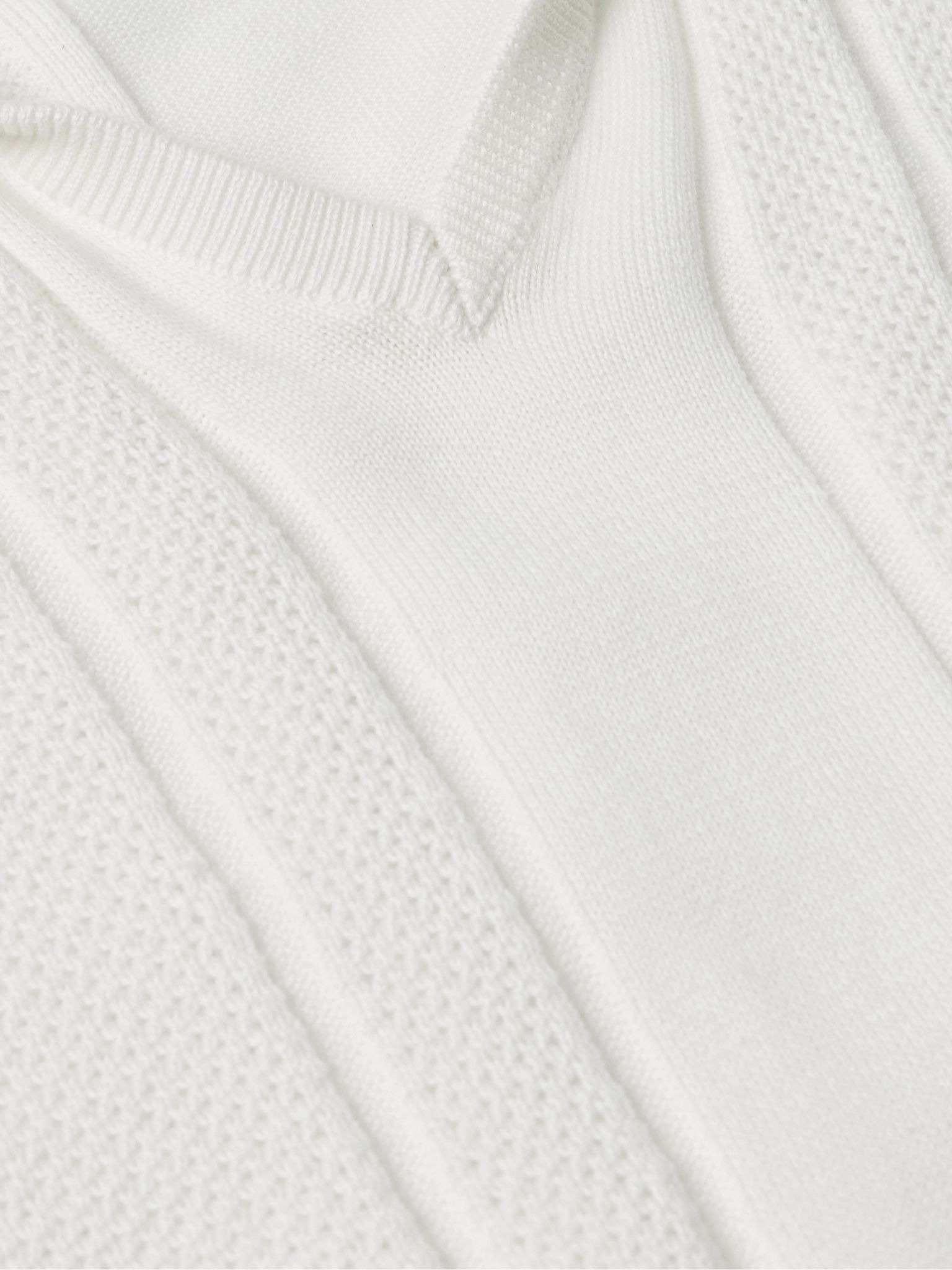 Honeycomb-Knit Cotton Polo Shirt White - 4