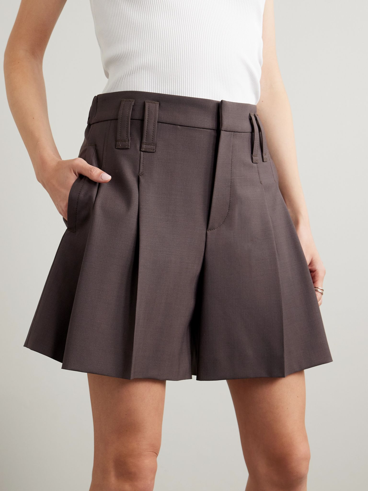 Pleated wool-blend shorts Brown - 3
