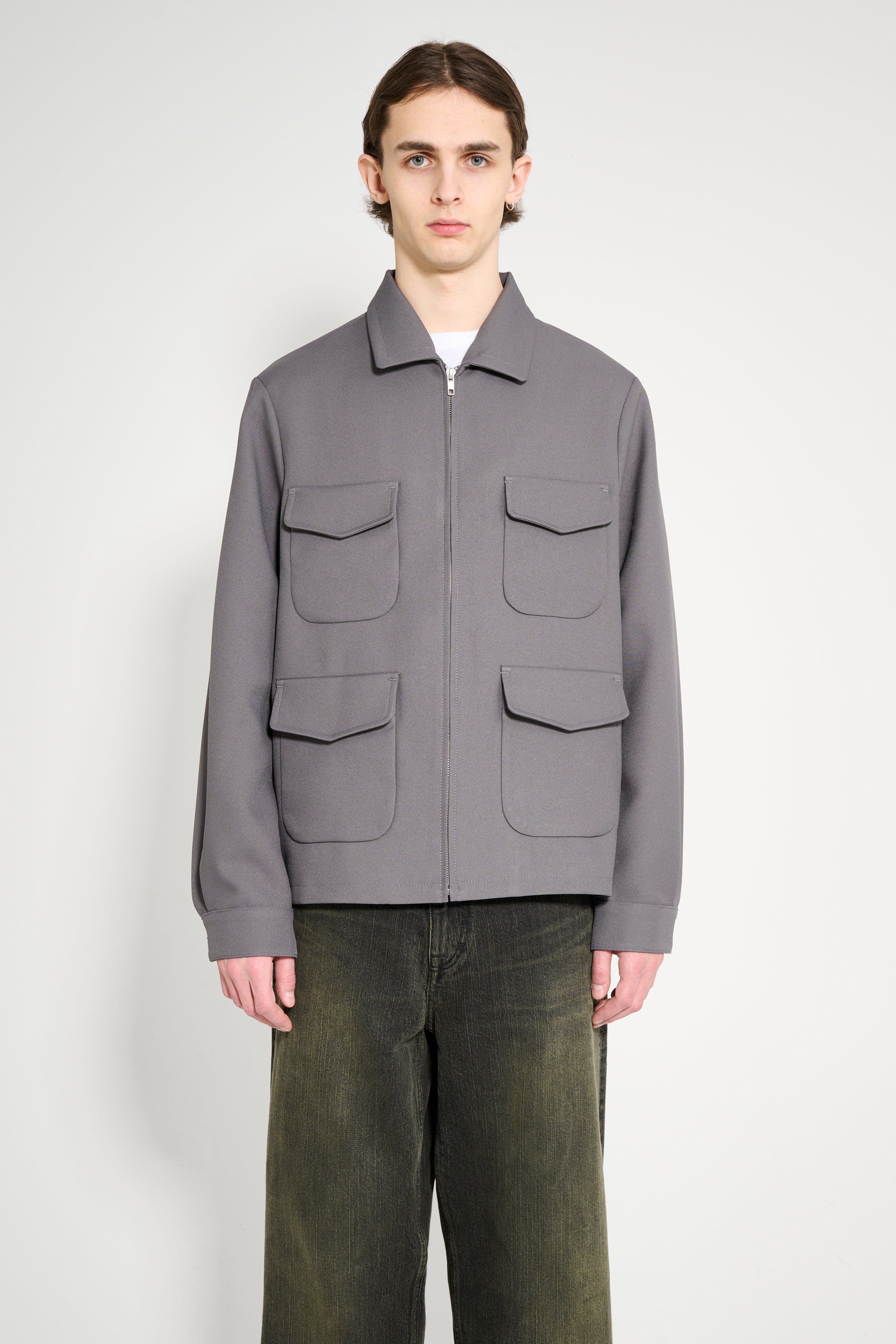 RANDOM IDENTITIES TWILL LONG JACKET GREY - 1