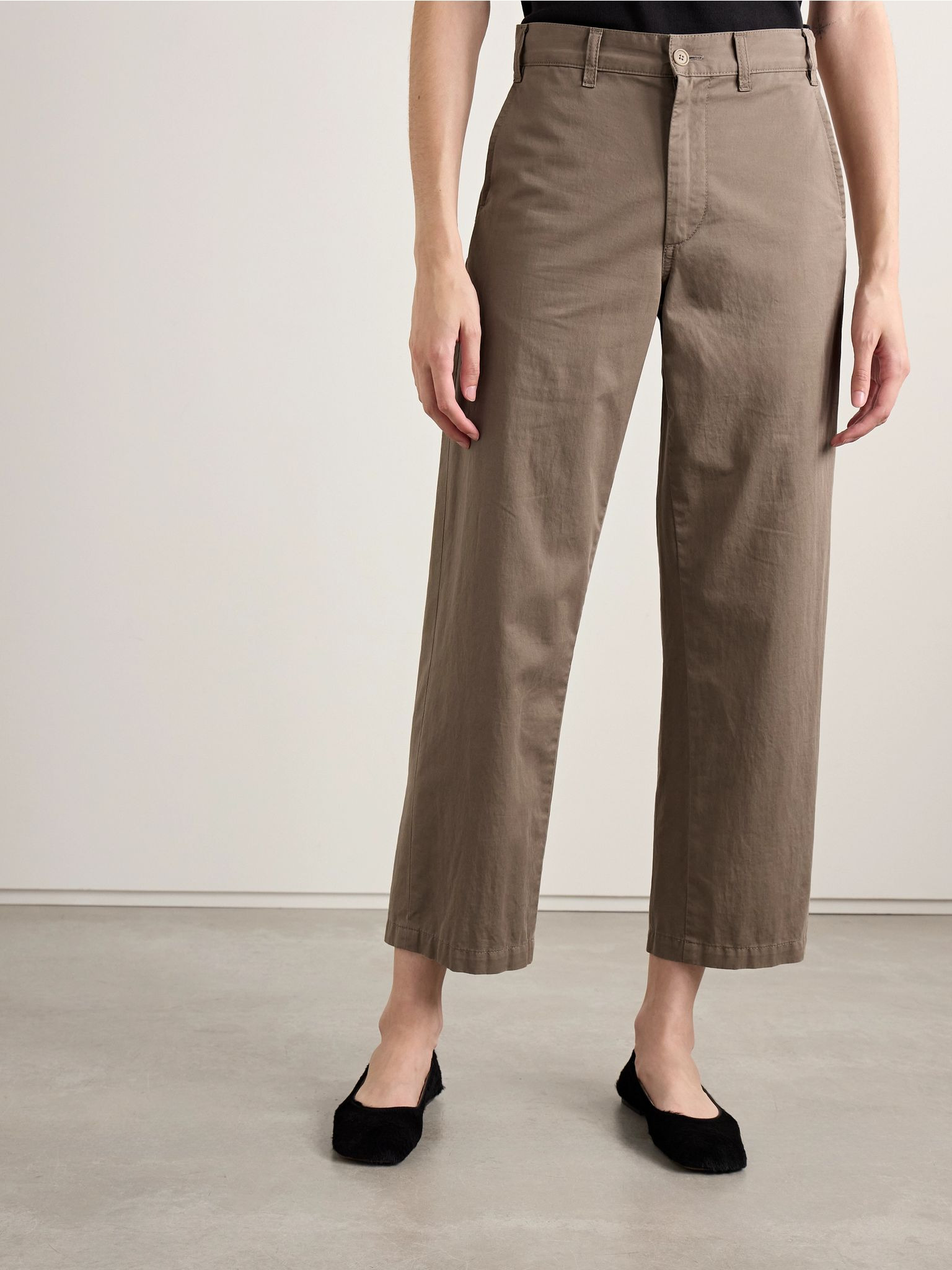 Zalenka cropped cotton and cashmere-blend twill straight-leg pants Taupe - 3