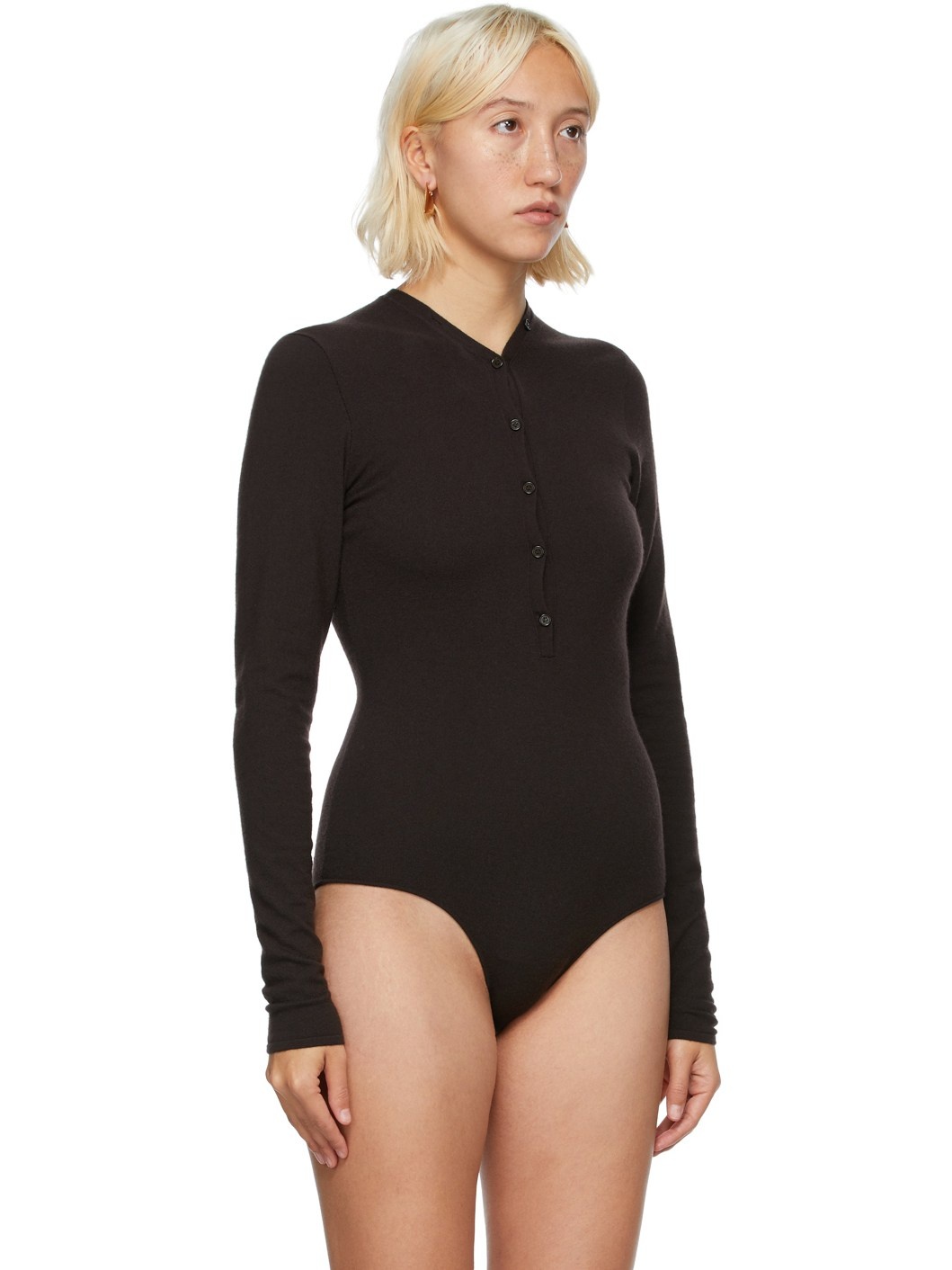 Brown Cashmere V-Neck Bodysuit - 4