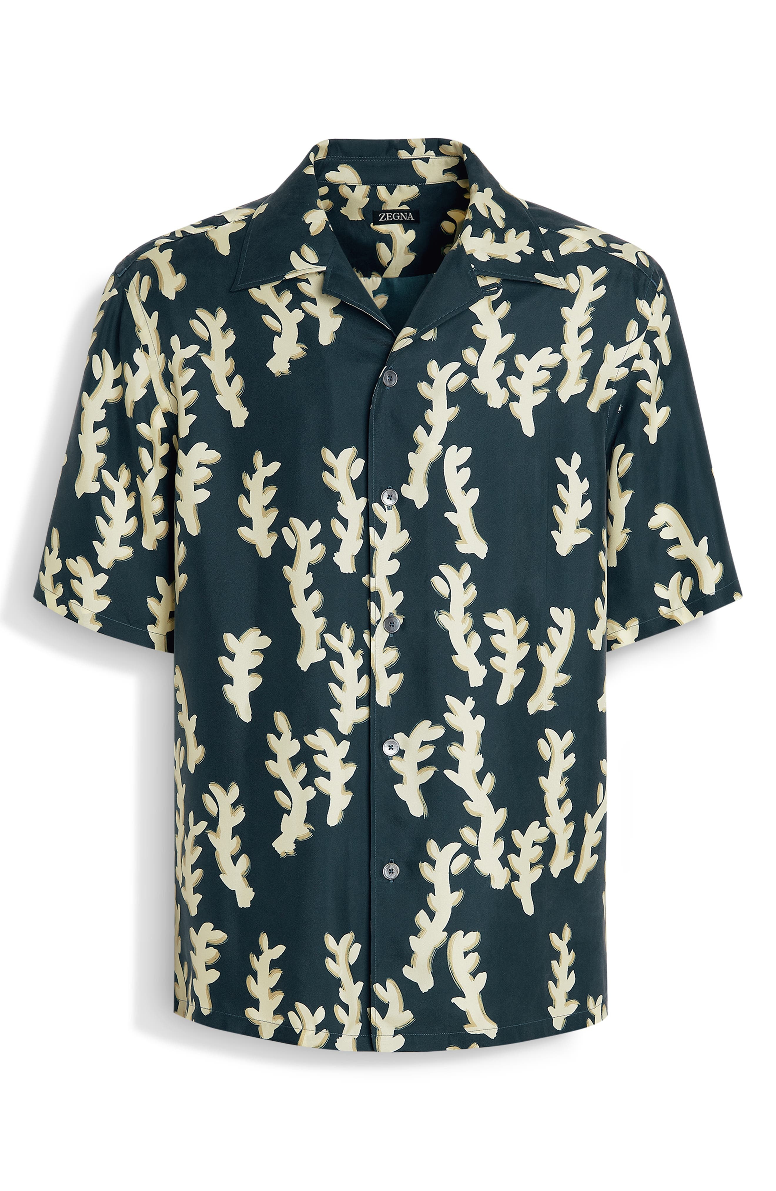 ZEGNA Silk Shirt in Dark Teal Blue/light Yellow at Nordstrom - 3